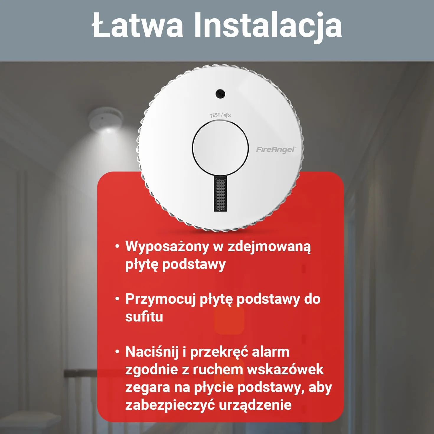 Fire Angel Optyczny Czujnik Dymu FA6611-INT Wymiennymi Bateriami Detektor Przeciwpożarowy Zamiennik ST-623E