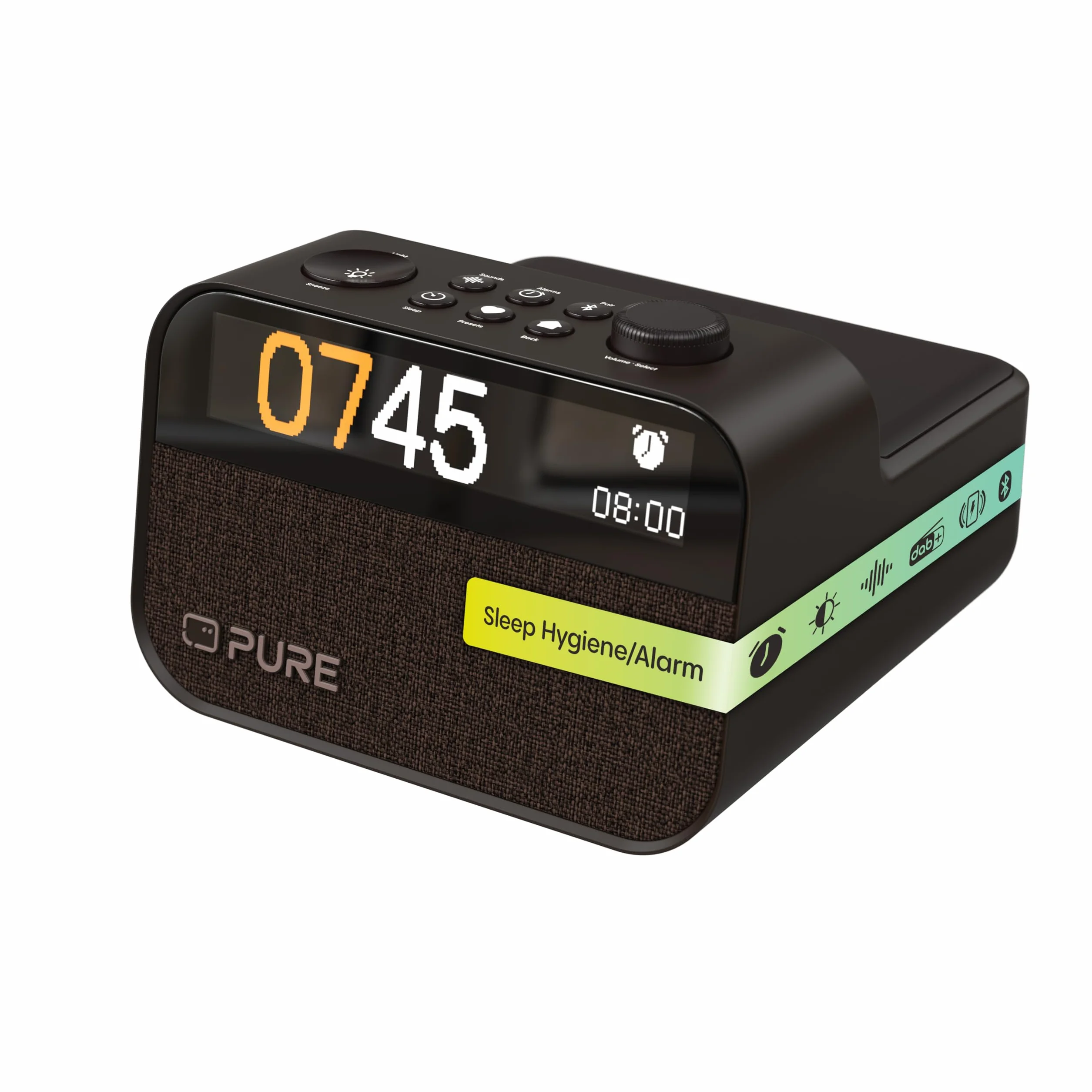Radio z budzikiem Bluetooth, maszyna do hałasu, ładowarka bezprzewodowa, kryształ, kawowy brąz