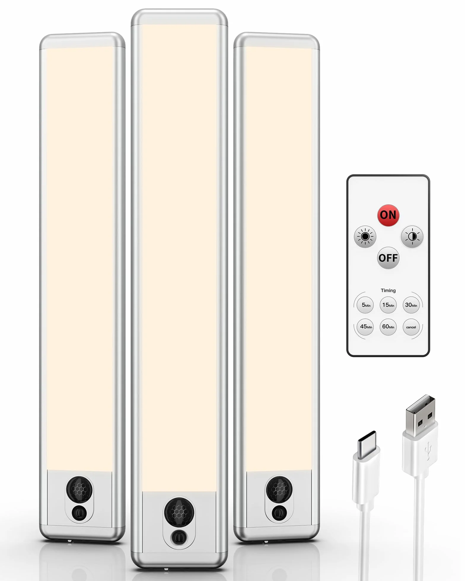 EZVALO Lampa podszafkowa LED 23 cm z czujnikiem ruchu 1600 mAh 3500 K 3 sztuki