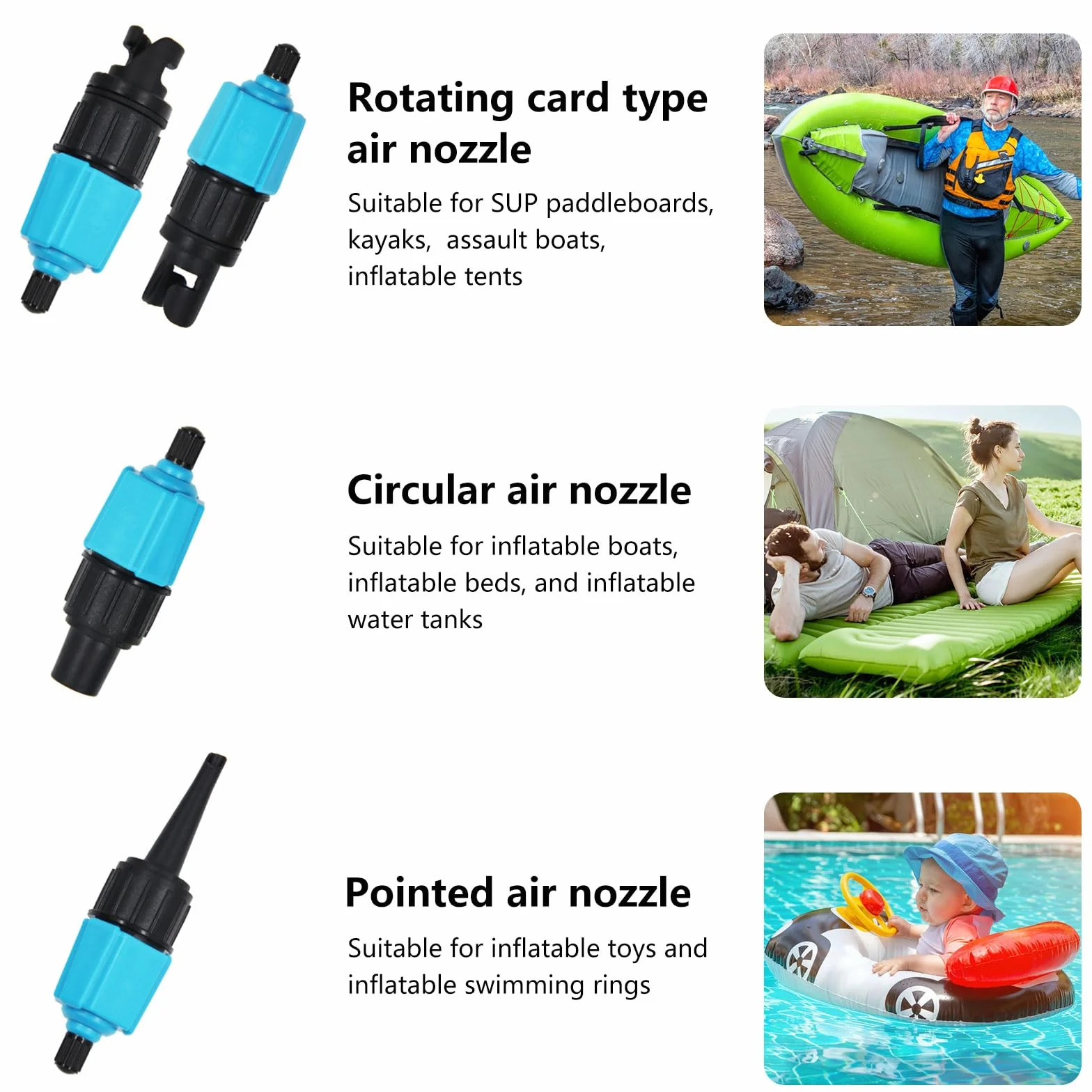 Adapter pompy SUP, adapter do pompy, adapter do pompy, konwerter z 4 dyszami gazowymi, adapter do zaworu SUP, Schrader, adapter do wentyli do pontonów, Stand Up Paddleboard, akcesoria do łóżka