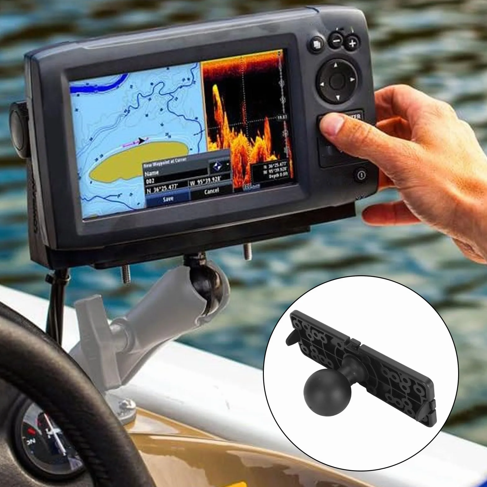Płytka Montażowa do Echosondy Kulkowej 1,5 Cala, Nylon i Silikon Uniwersalny Uchwyt do Elektronicznej Echosondy Morskiej do do Humminbird do Lowrance, 6,3 X 2,2 Cala, Czarny
