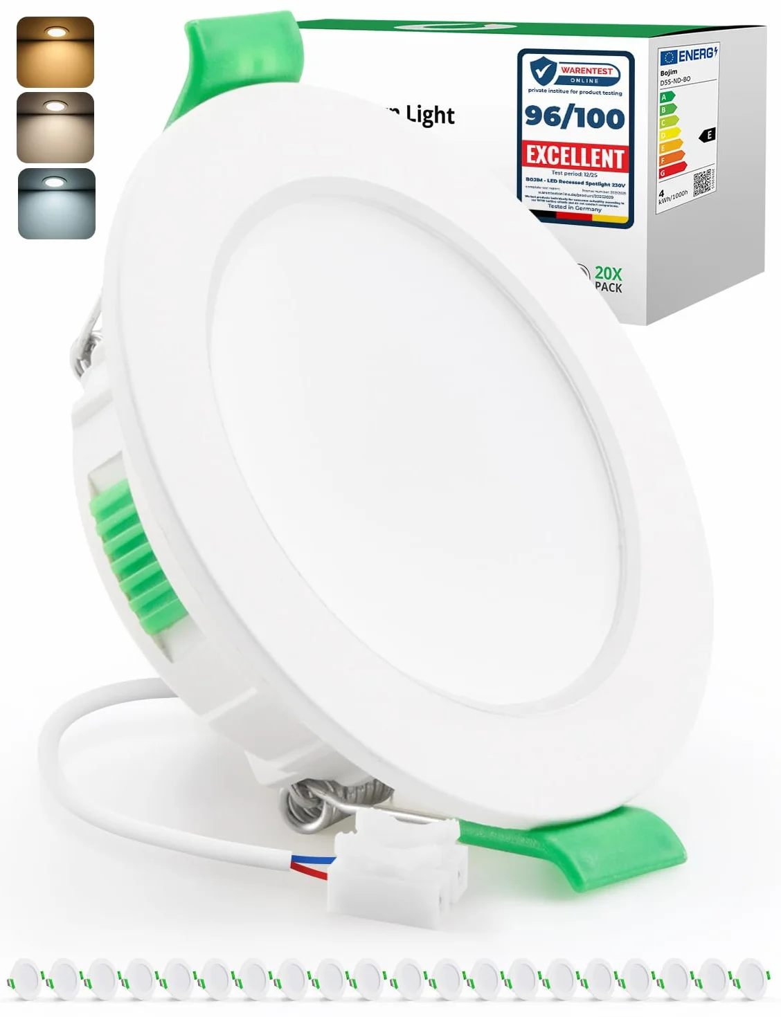 Bojim Reflektory punktowe LED do zabudowy 230V 55-68mm 4W IP44 wodoszczelne ciepła biel zimna biel neutralna biel zestaw 20