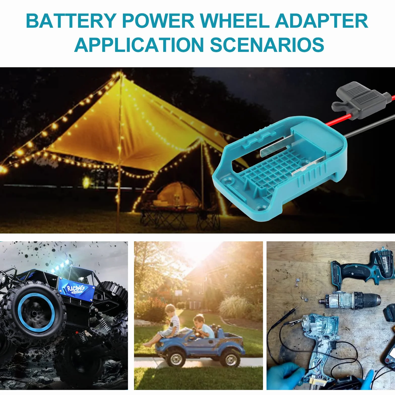 QUPERR Power Wheel Adapter z bezpiecznikiem i przełącznikiem, adapter baterii dla Makita 18V Lithium Battery, Power Convertor