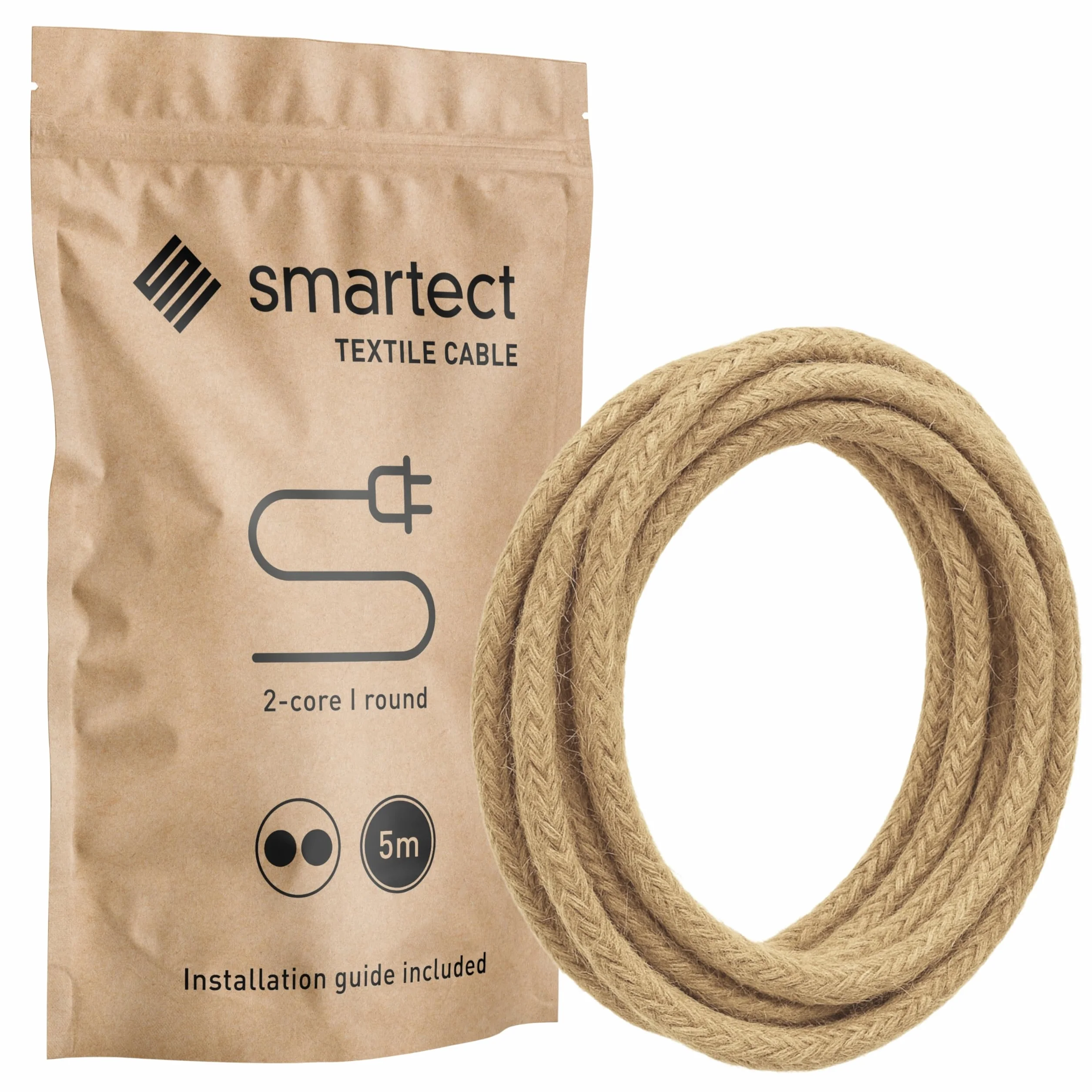 smartect Juta Kabel Tekstylny, 5 Metrów, 2 Żyłowy (2 x 0,75 mm²) do Własnych Projektów DIY