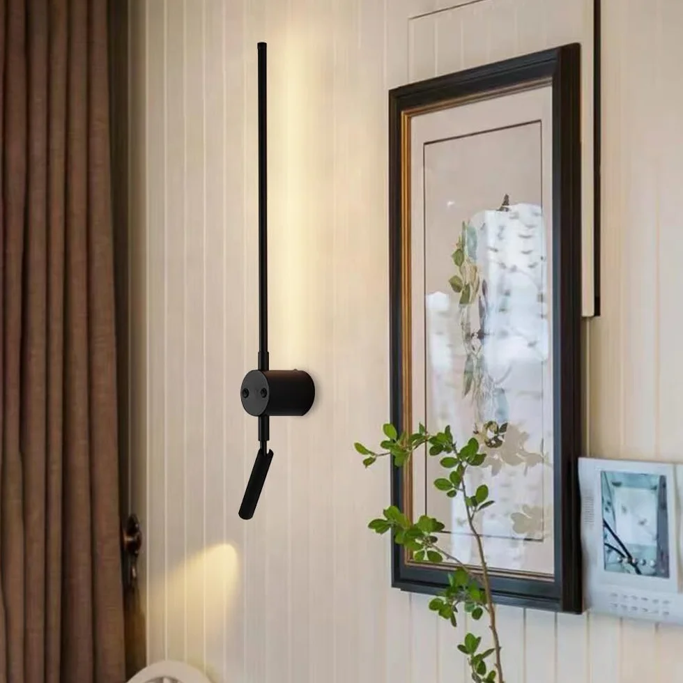 Kinkiety ścienne liniowe długie diody LED czarne dekoracje wewnętrzne montaż ścienny lampa oprawa z 1 podkładką ścienną obrotowy reflektor do czytania nowoczesne aluminiowe kinkiet