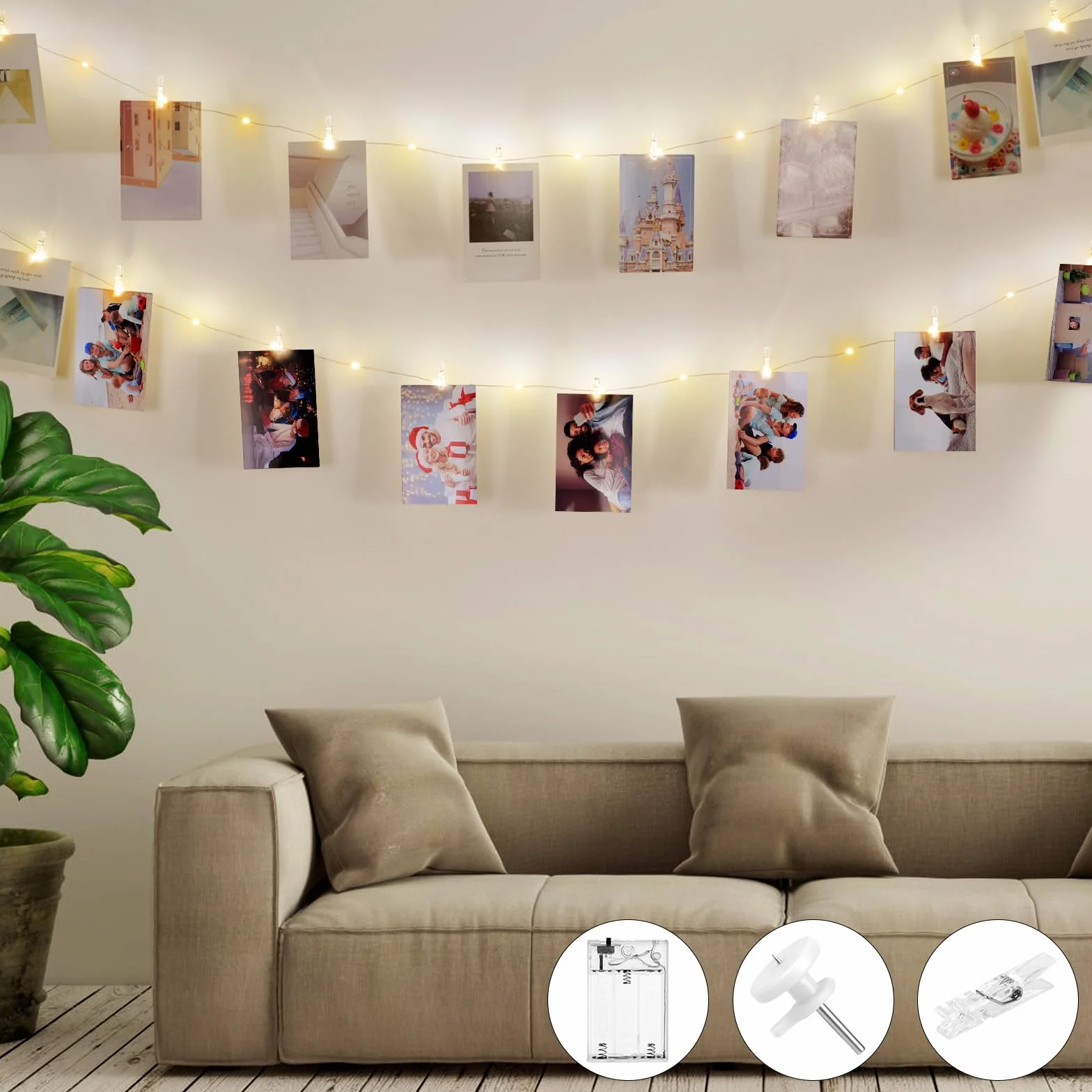100 diod LED z klipsem zasilanie bateryjne 10 m przezroczyste klipsy