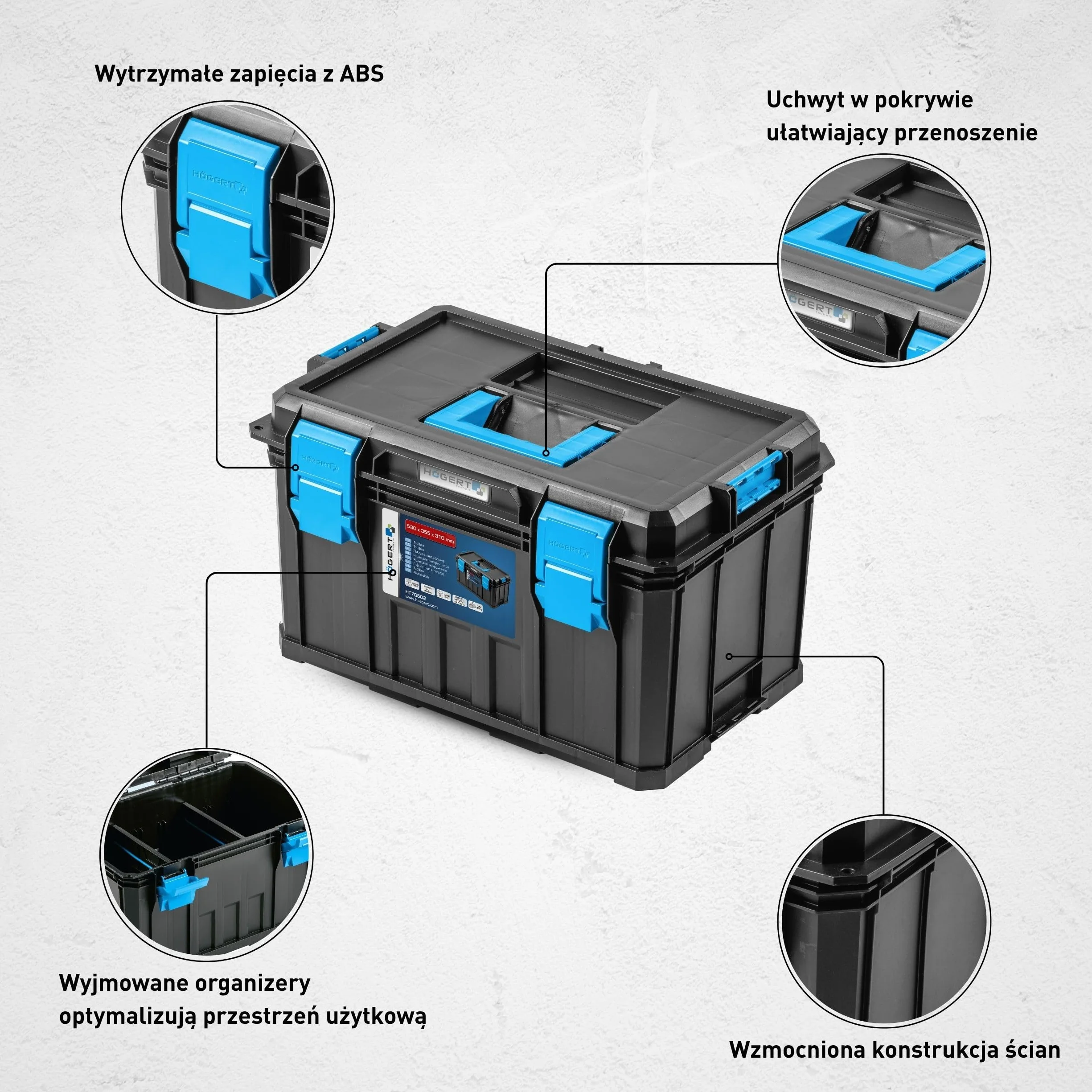 Högert Technik Skrzynka narzędziowa 50 kg modułowa ABS HT7G502