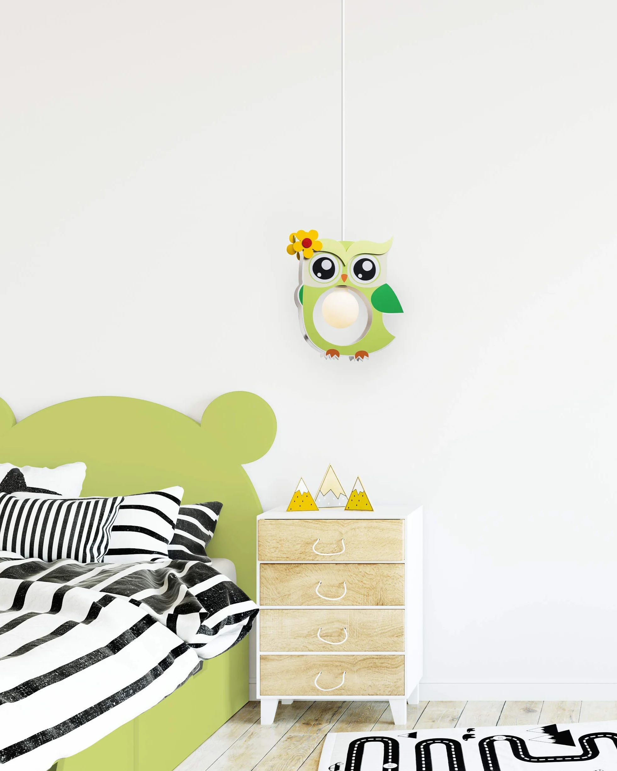 Elobra Lampa sufitowa, sowa do pokoju dziecięcego, lampa wisząca dla dzieci, limonkowa zieleń, zielona, dla dziewcząt i chłopców, z oprawką E27, 40 x 30 x 10 cm
