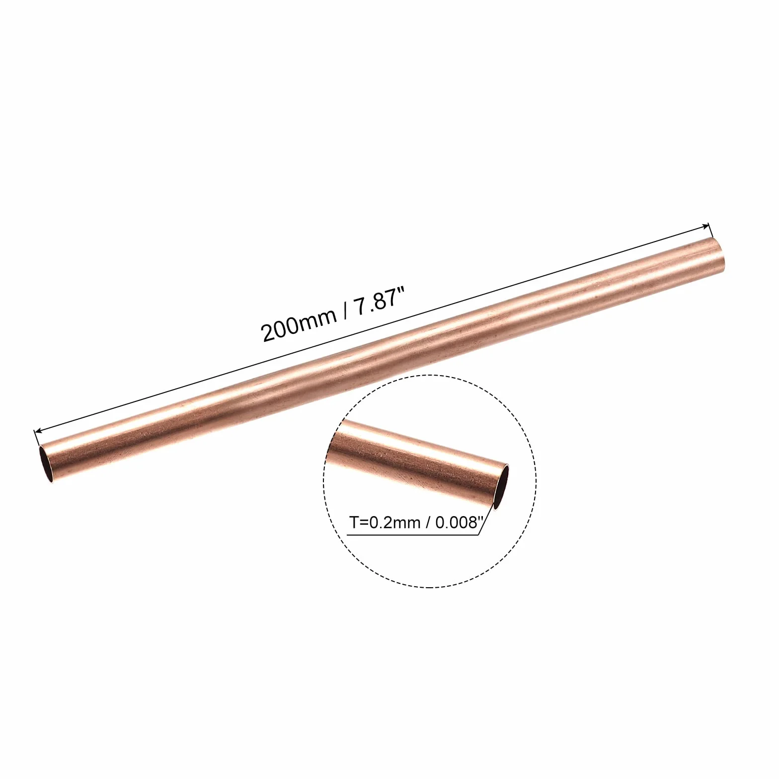 Zestaw 6 sztuk rur miedzianych 2-7 mm x 0,2 mm 200 mm