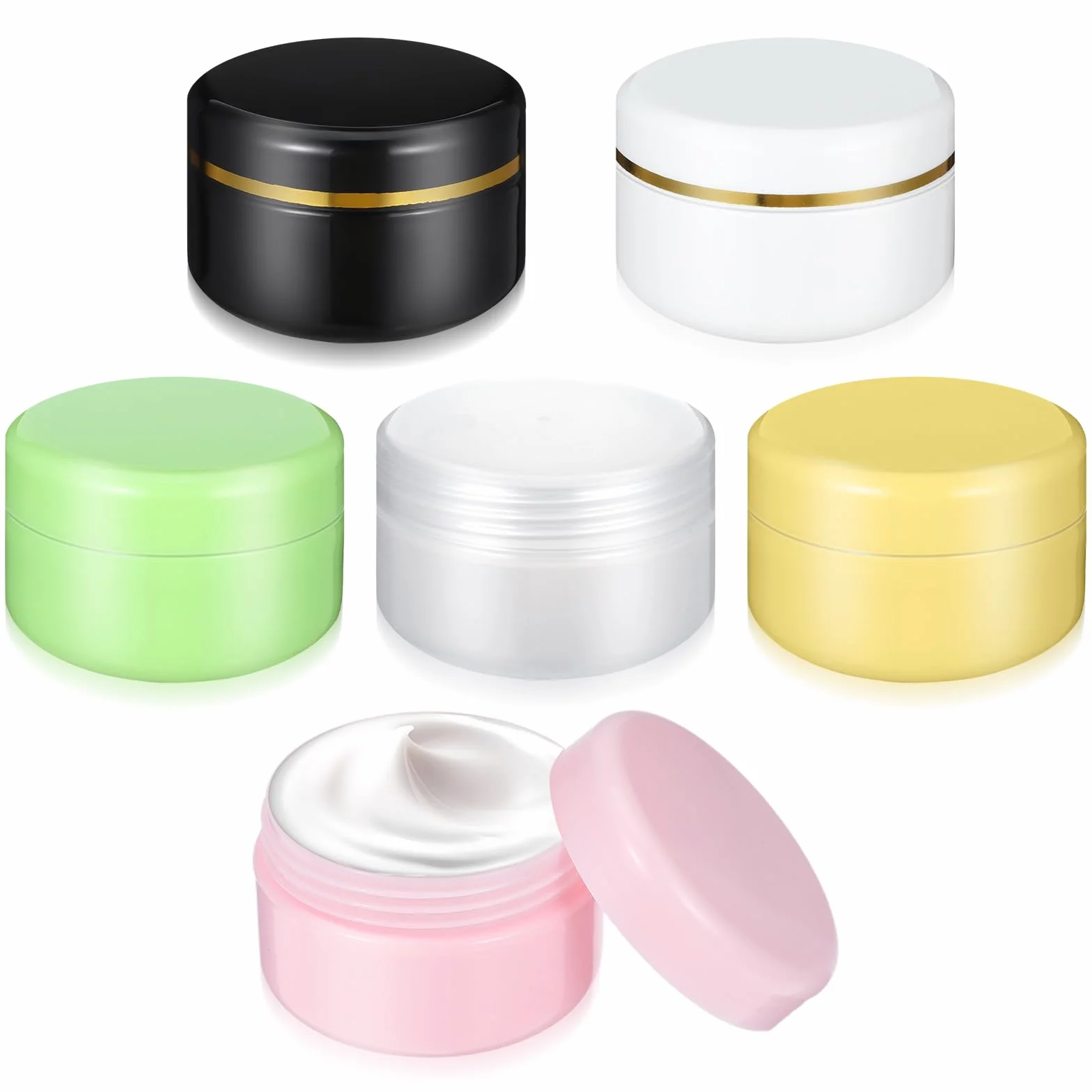 Gjinxi 6szt. Pojemniki podróżne na kosmetyki, 20ml mini pojemniki na makijaż z pokrywkami, pojemniki na balsam do ust, małe butelki do pielęgnacji skóry na makijaż, pielęgnację, szampon, odżywkę