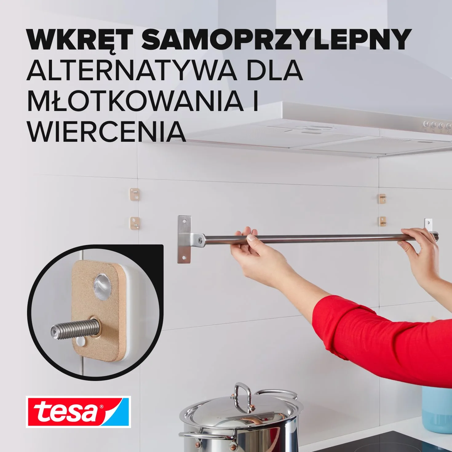tesa Śruba klejąca do muru i kamienia, moc trzymania 2,5 kg, czworokątna, 2 sztuki