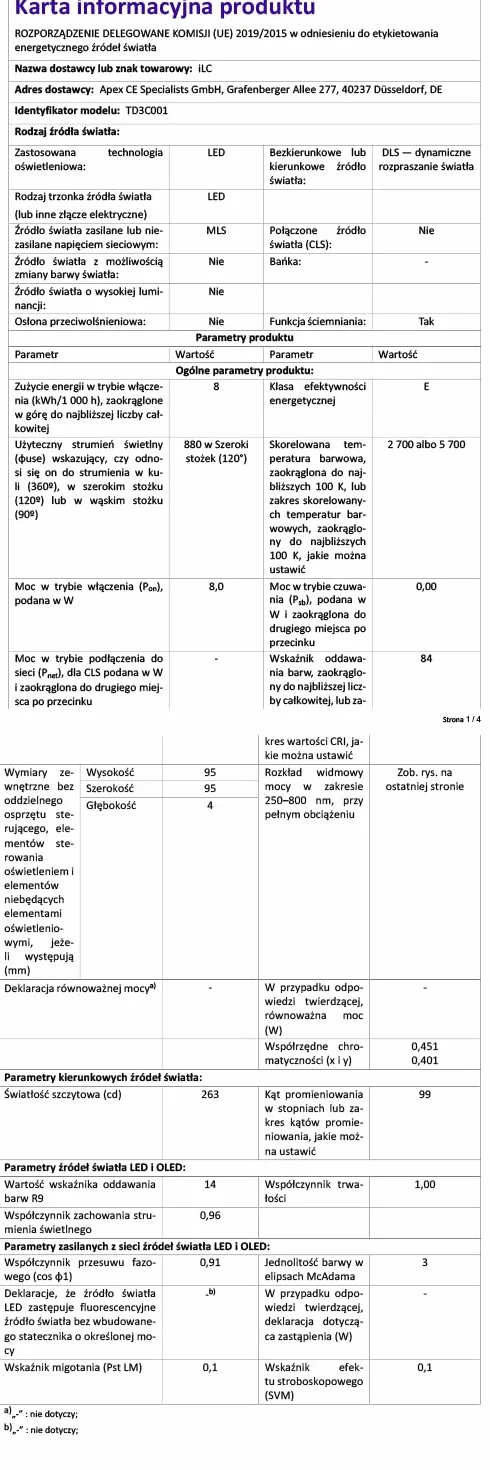 Reflektor LED do wbudowania 8W RGBW z pilotem IP44 okrągły punkt sufitowy ciepła biel 2700K ściemnialna 4 sztuki