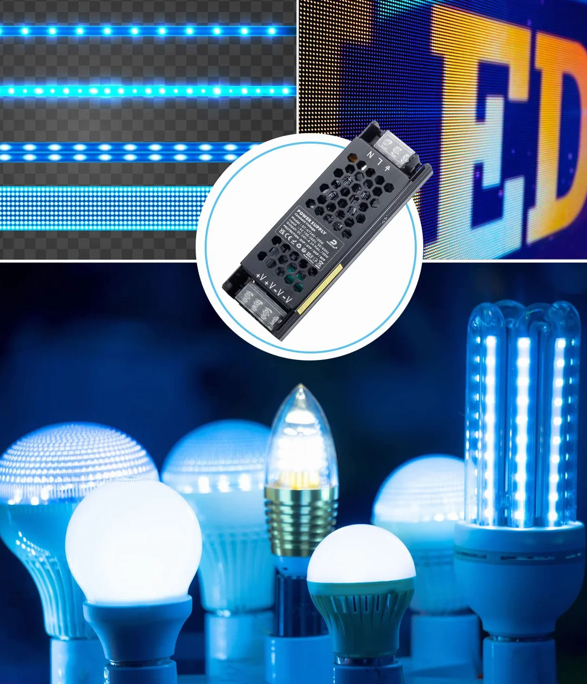 DUSKTEC Transformator LED 100 W, 24 V, sterownik 4,17 A, zasilacz LED Slim Metal z 2 wyjściami