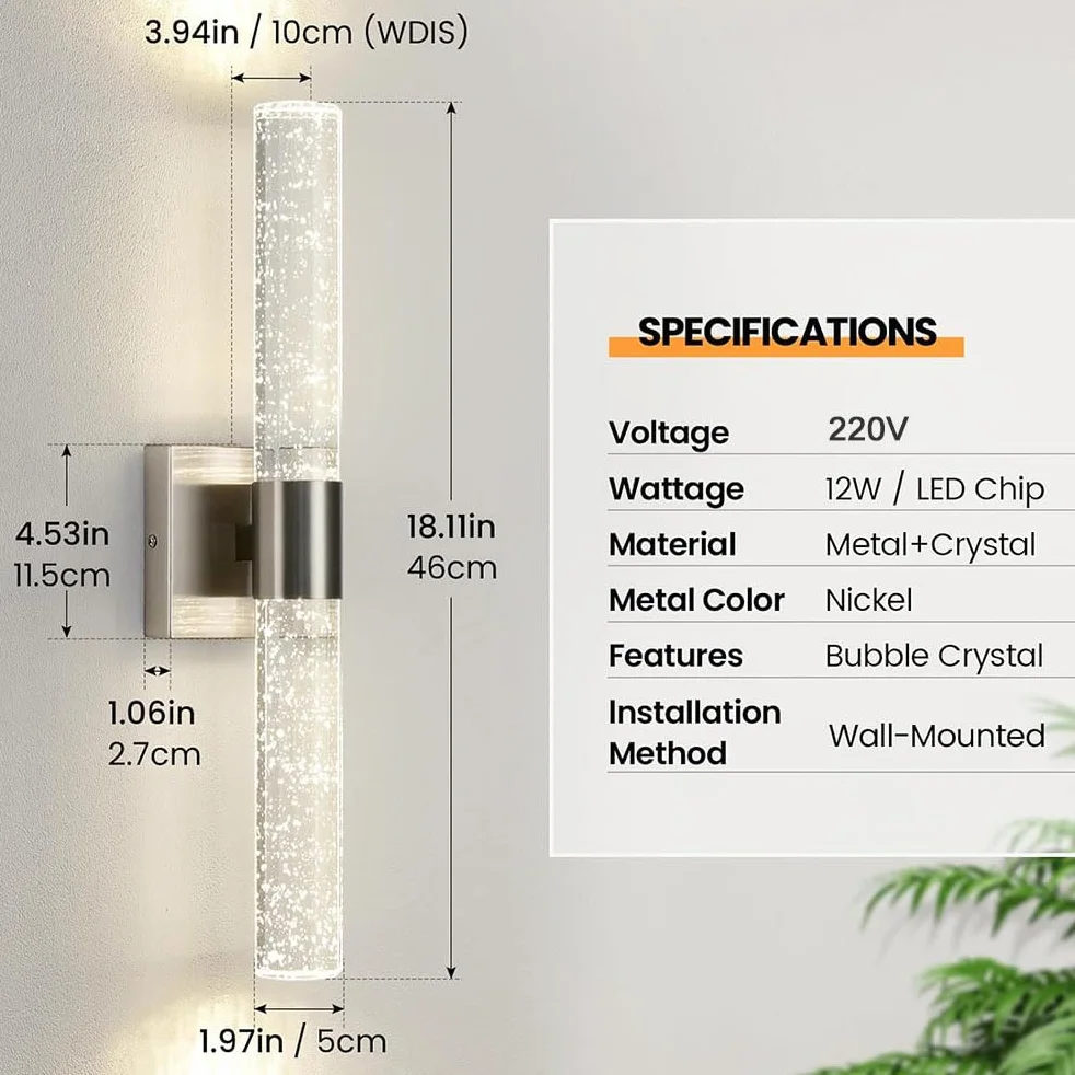 Nowoczesna kryształowa Lampa Ścienna LED 3000K/4000K/6000K Chrome