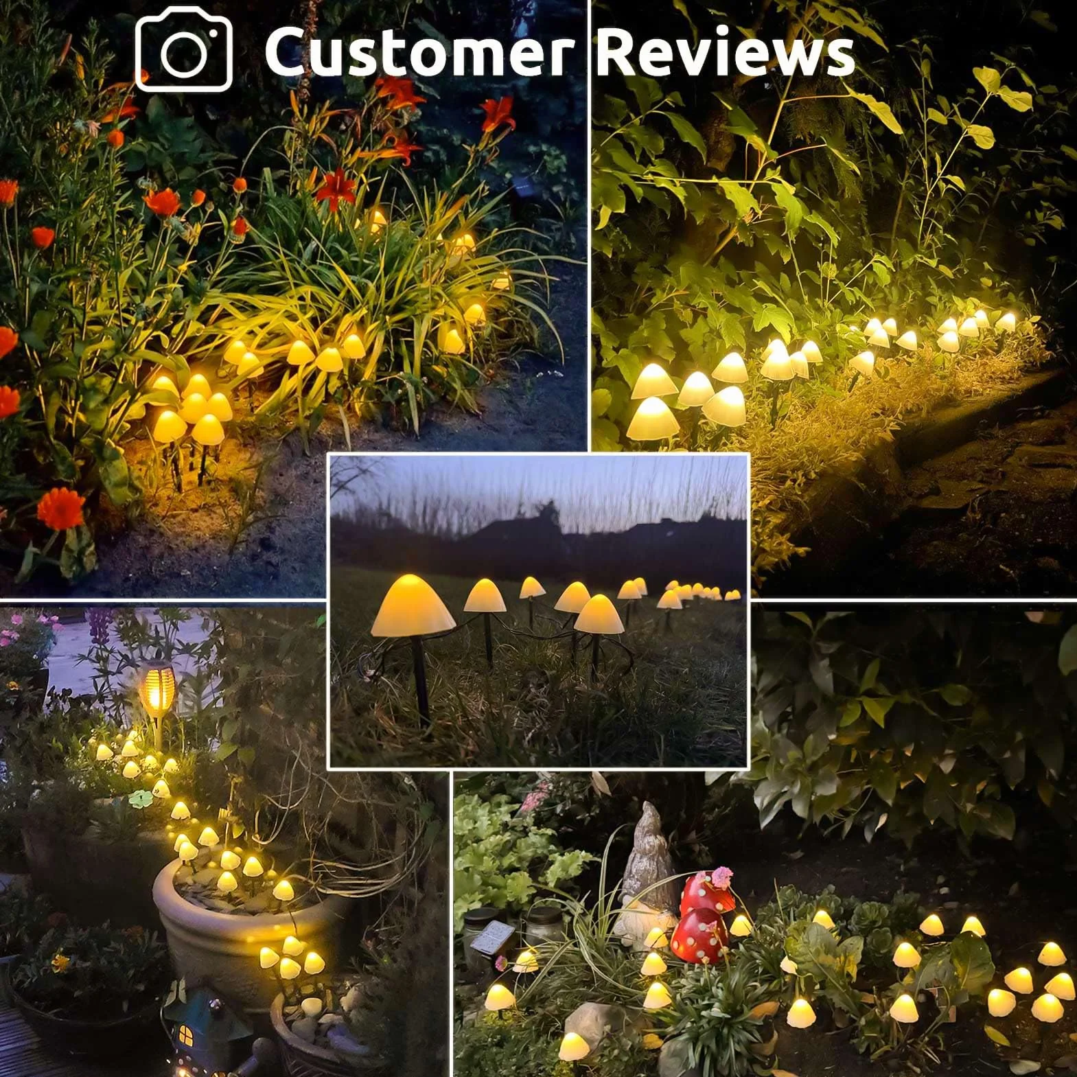 Joycome Ozdoby ogrodowe słoneczne 5 m 20 diod LED grzyb wodoodporne lampki ogrodowe ciepła biel