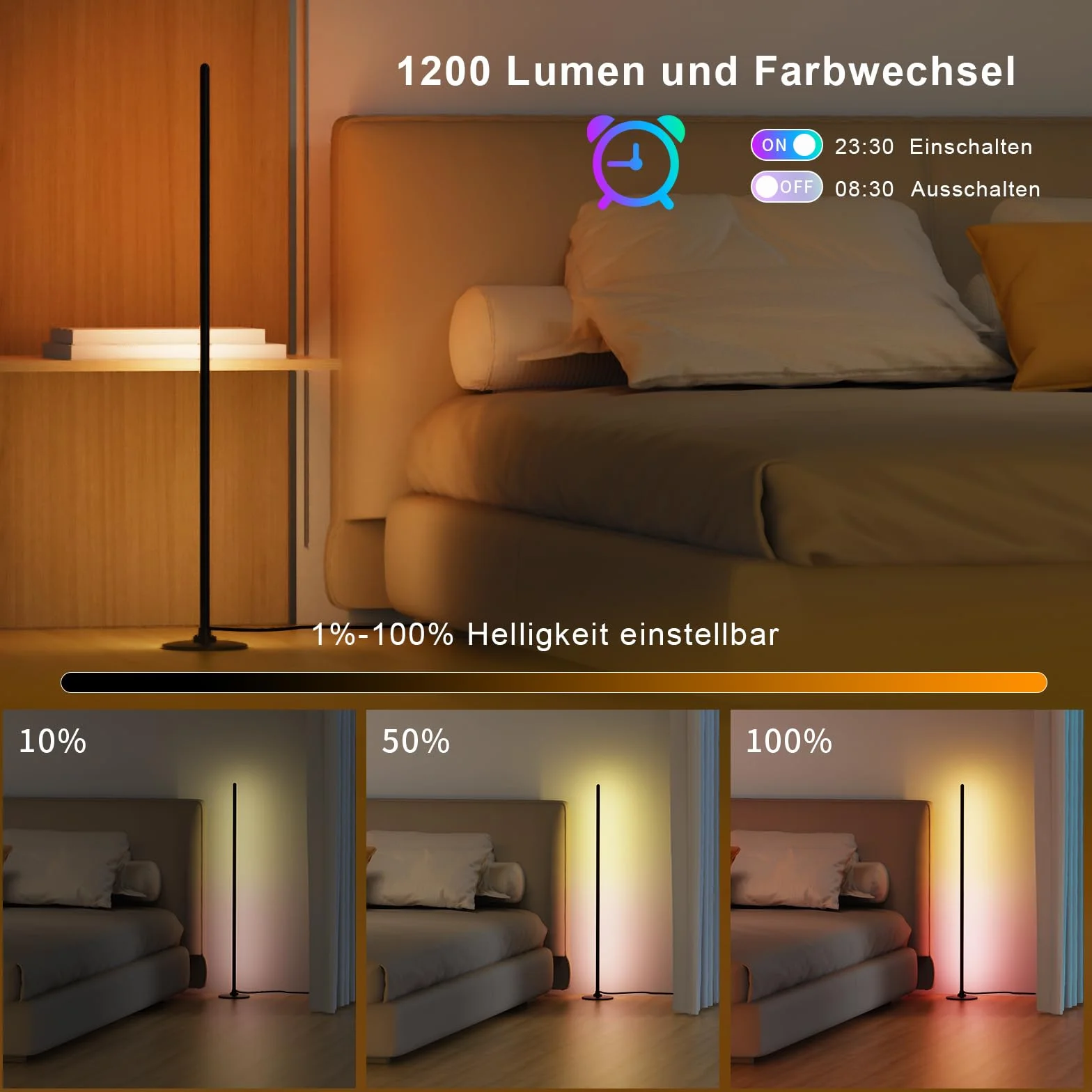 Lanmonlily Lampa podłogowa LED RGBICW WiFi 16 mln kolorów 68 trybów Alexa Google