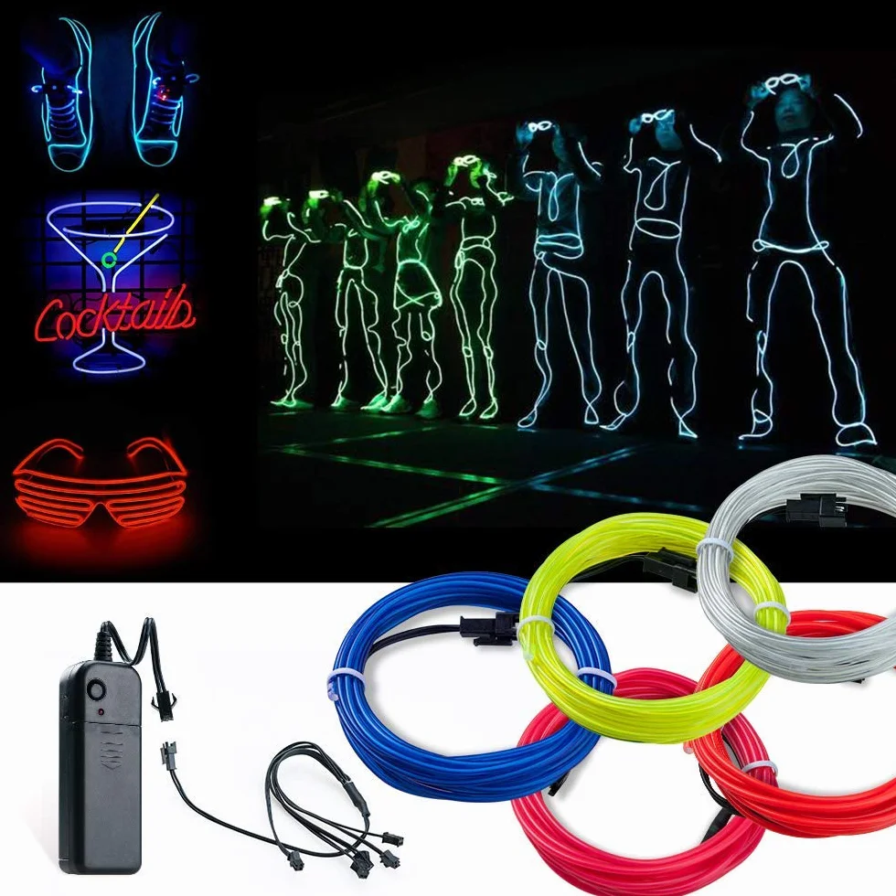 Girlanda świetlna LED, 5 x 1 m, elastyczna neonowa dekoracja na baterie, 3 tryby oświetlenia z pilotem