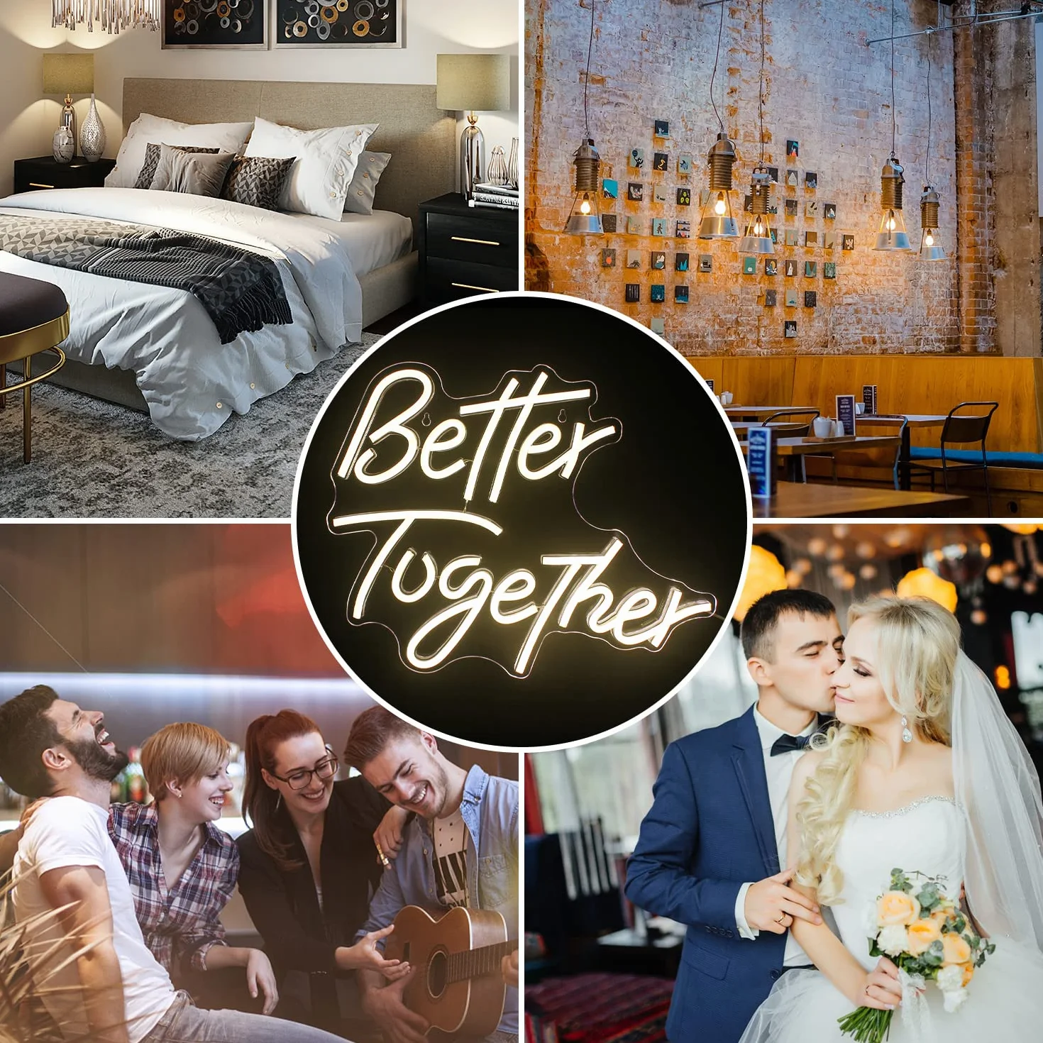 Looklight Better Together neonowy szyld LED, ciepła biel, dekoracja ścienna, litera USB, neonowe światło do sypialni, na wesele, urodziny, imprezę, do baru, pokoju, jako dekoracja na prezent