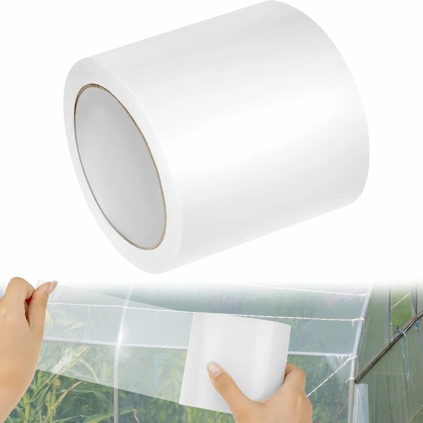 QWORK Mocna taśma naprawcza do szklarni 100 mm x 25 m wodoodporny przezroczysty polietylen