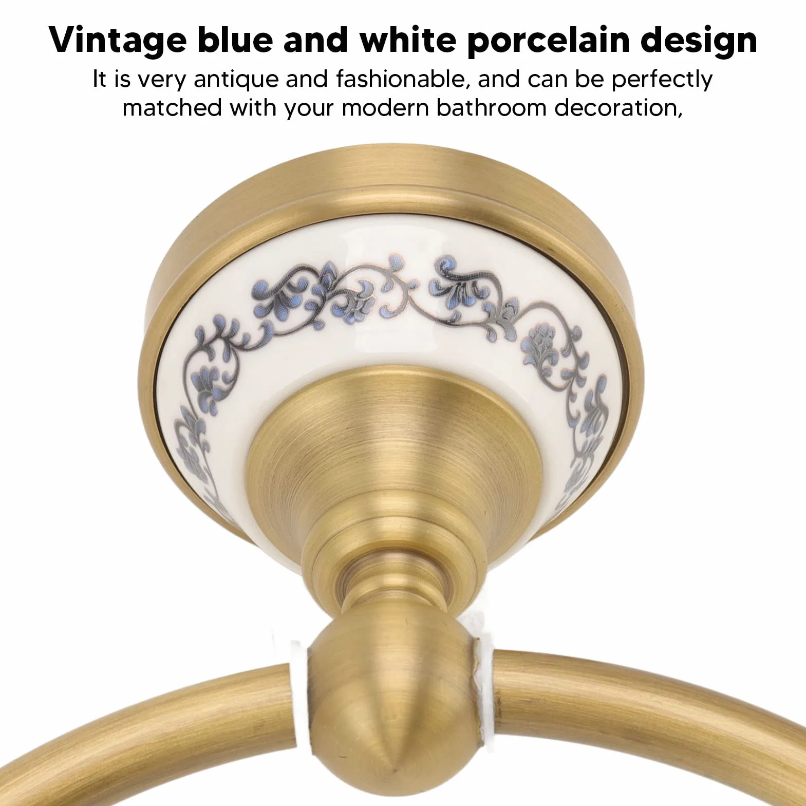 Pierścień Na Ręcznik, Montaż Ścienny Wieszak z Porcelanową Podstawą i Stali Nierdzewnej, Okrągły Retro Design Organizer do Łazienki