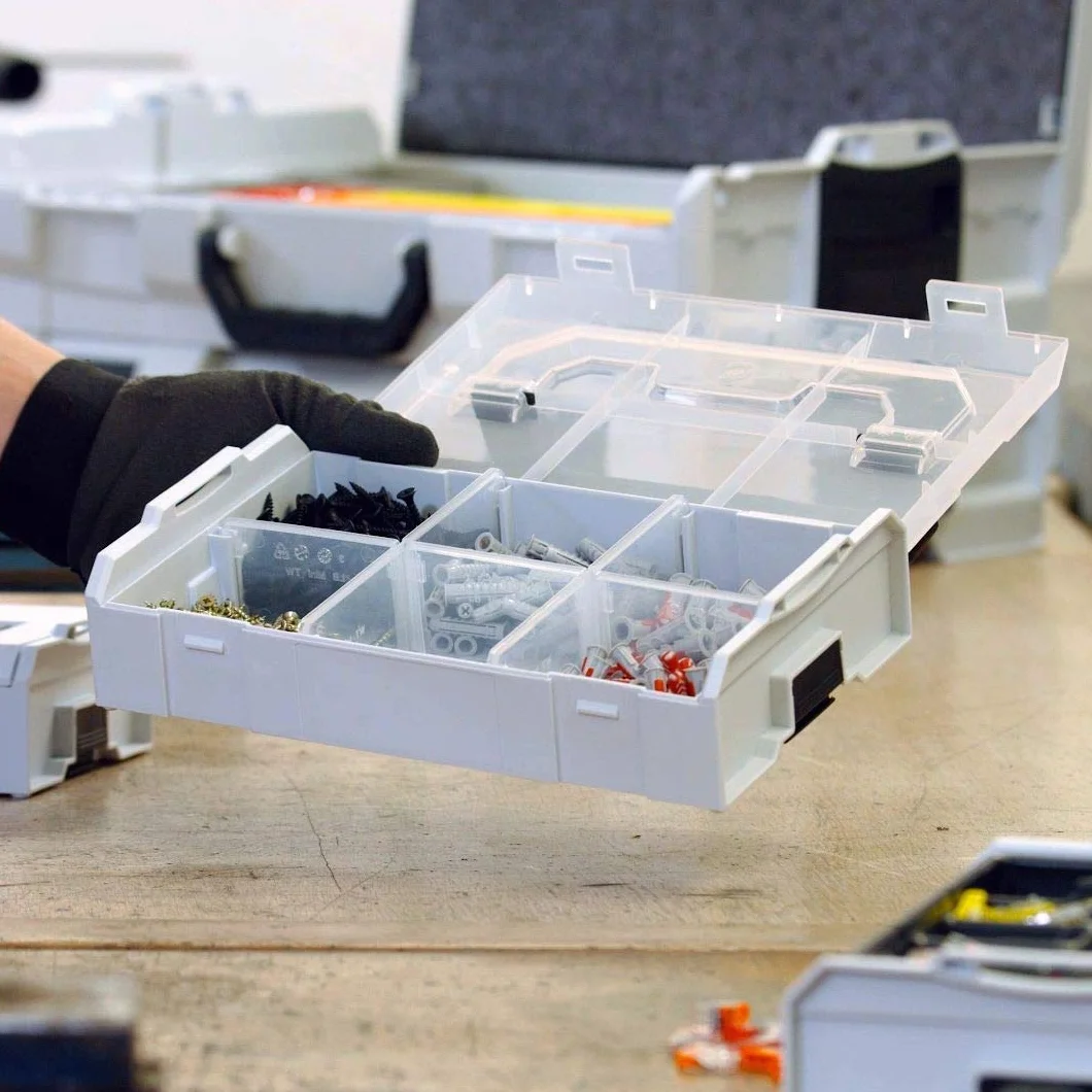 Sortimo Bosch L BOXX Mini pudełko do przechowywania, zestaw 3 sztuk, jasnoszary z przezroczystymi pokrywkami