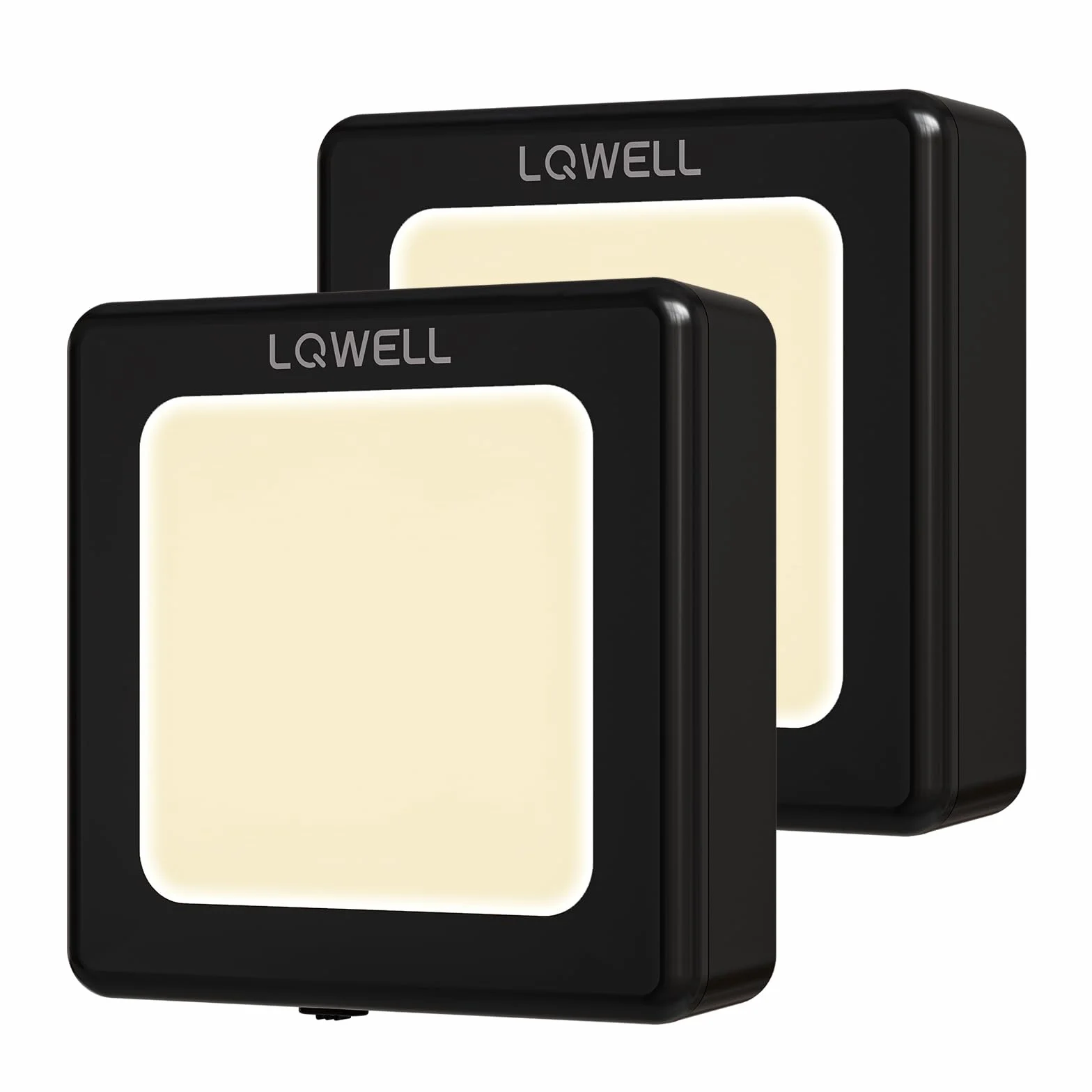 LQWELL® Lampka Nocna z Gniazdem Składana z Czujnikiem Zmierzchu, Regulowaną Jasnością, Czarny, 2 Sztuki