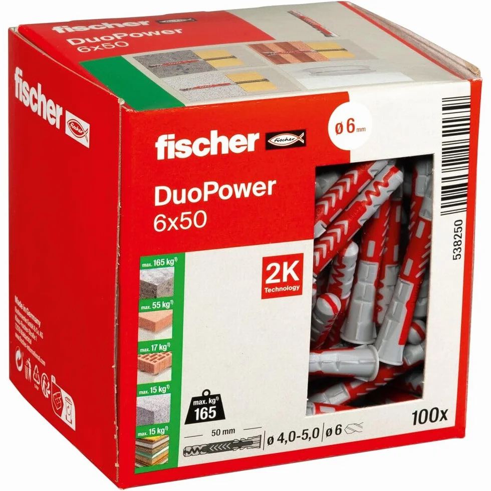Fischer DuoPower 6x50 2-komponentowa kolka plastikowe 100 sztuk do betonu cegły kamienia