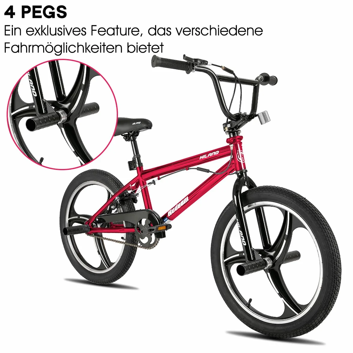 Hiland rower dziecięcy BMX 20", 3, 5 szprych, dla chłopców i dziewczynek w wieku od 7 do 13 lat, freestyle 360 stopni, 4 pegi, rower BMX
