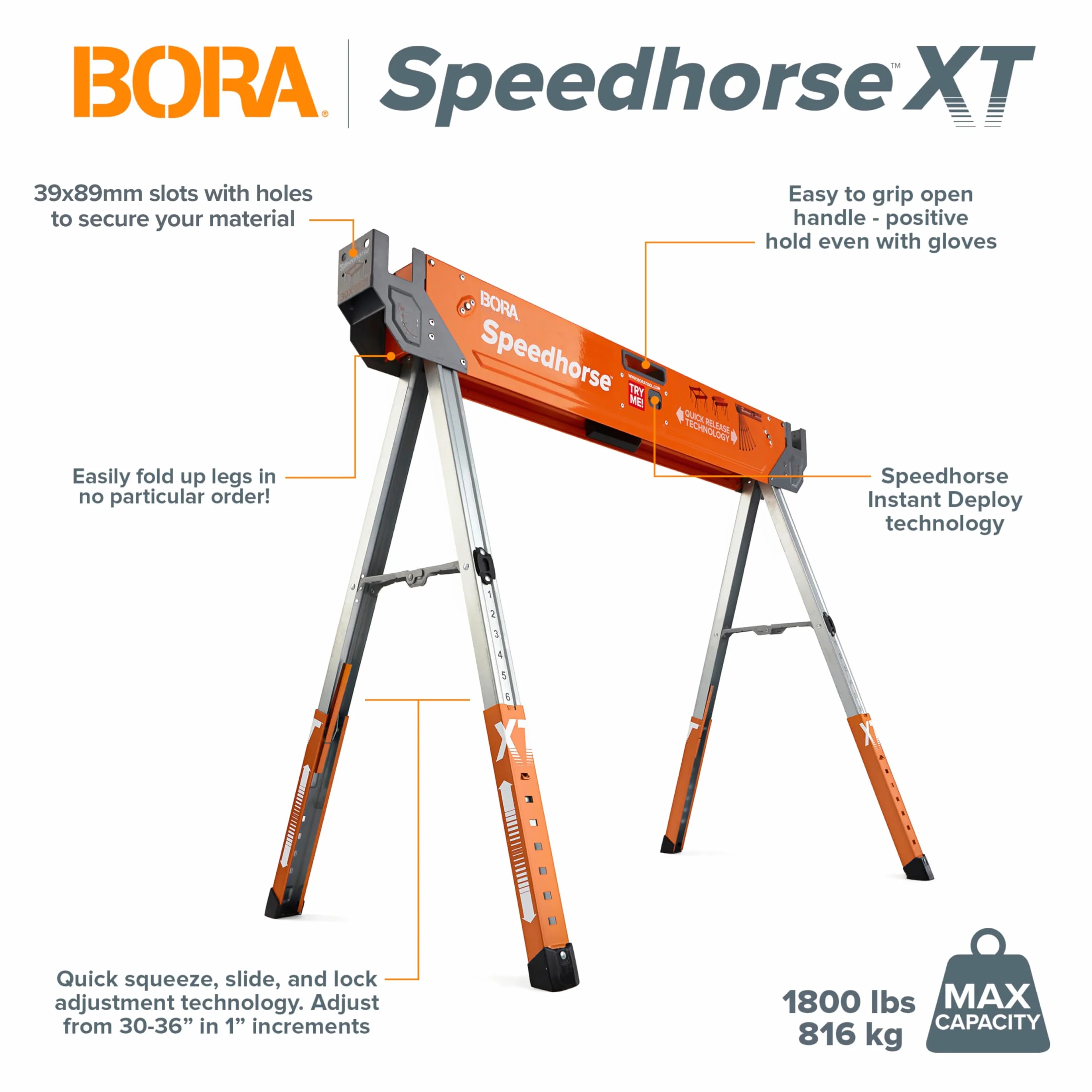 Bora Portamate Speedhorse XT PM-4550T dwa kozły regulowane 75-90 cm metalowy wierzch