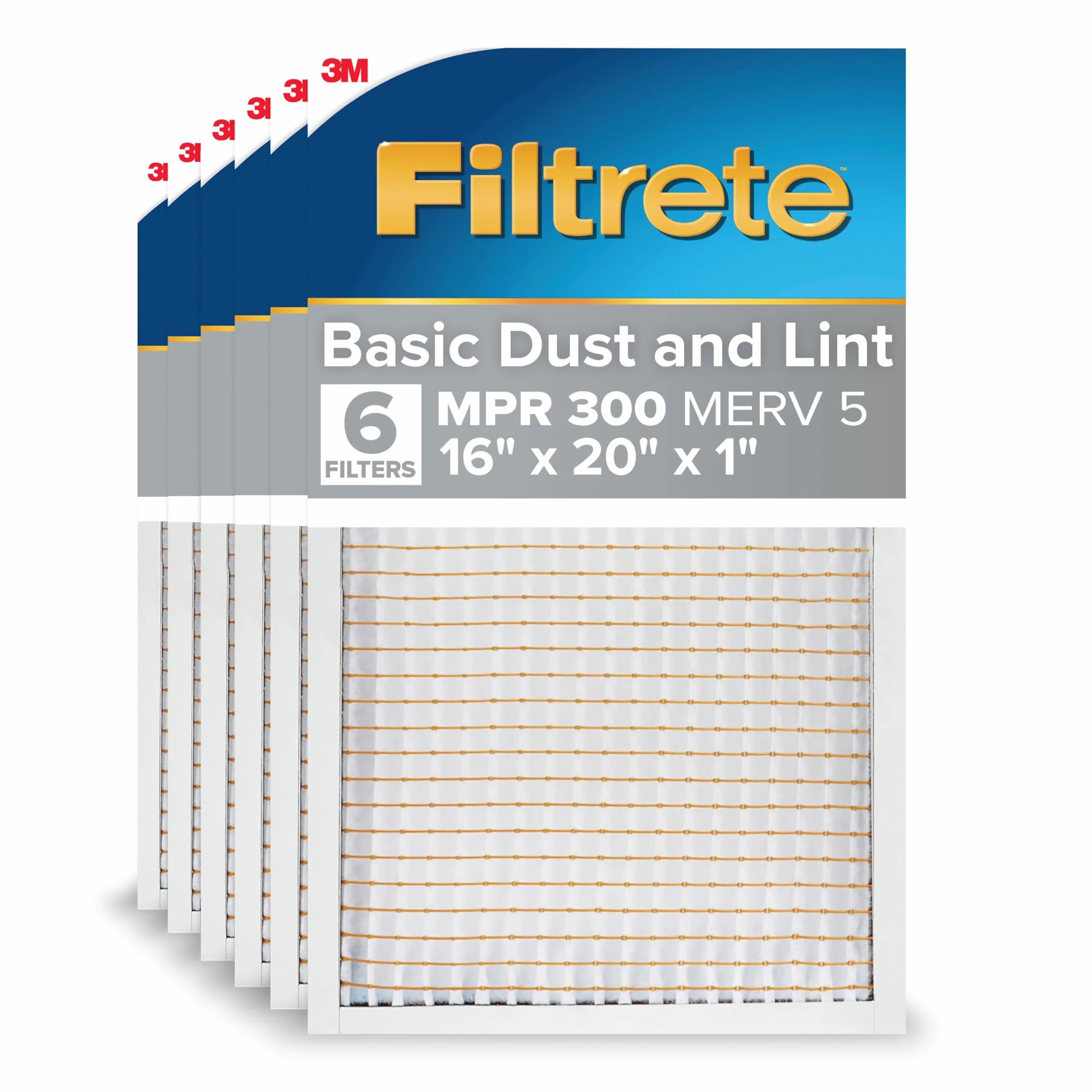 Filtrete 16 x 20 x 1 filtr powietrza do pieca AC, MERV 5, MPR 300, wychwytuje niechciane cząstki, 3-miesięczny plisowany 1-calowy elektrostatyczny filtr do czyszczenia powietrza, 6 sztuk (rzeczywisty