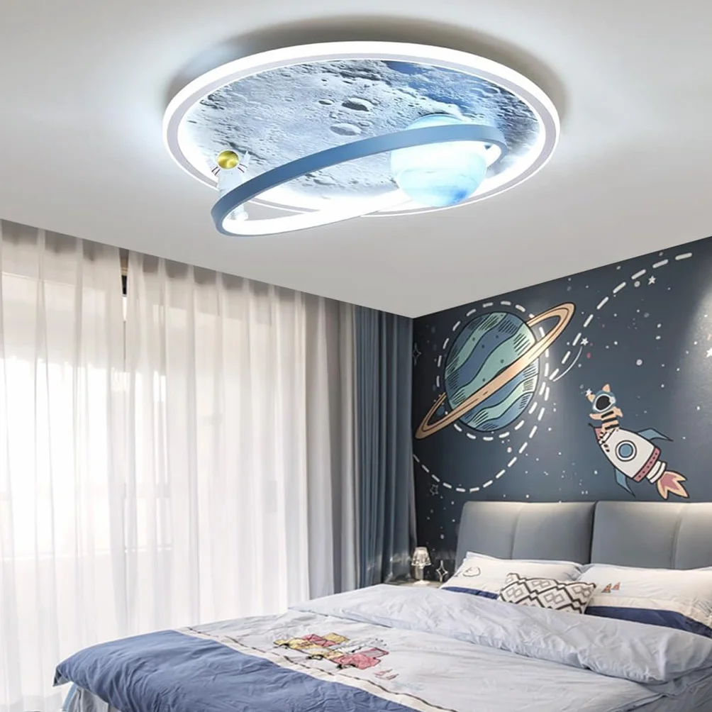 Led Lampa Sufitowa Ściemnialna Akrylowy Klosz Księżyc Astronauta Sypialnia Z Pilotem Salon Lampa Wisząca B