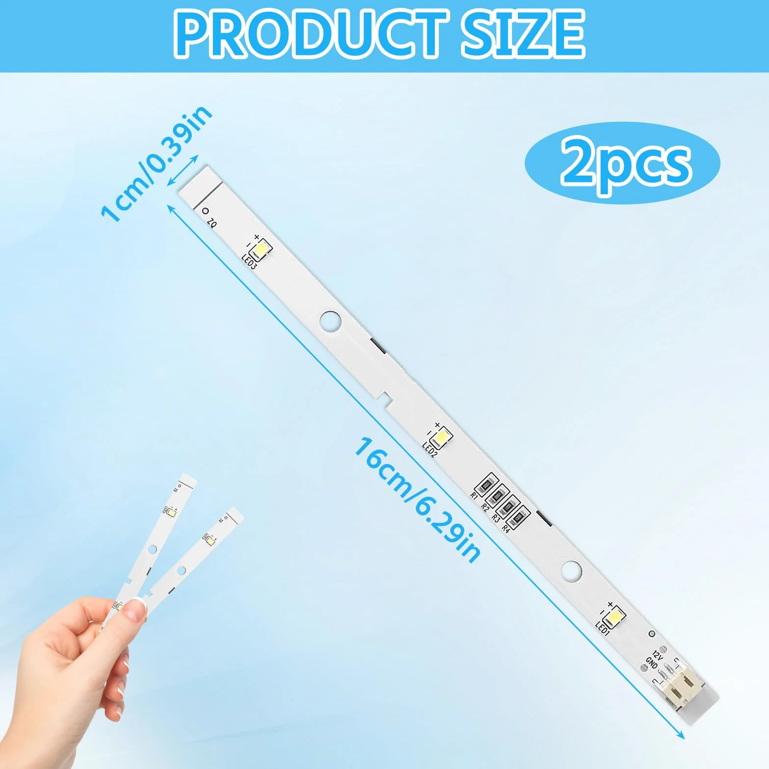 Zestaw 2 taśm świetlnych LED do lodówki, listwa świetlna LED do lodówki Rpour RONGSHENG/HISENSE Zimne białe światło, żarówka do lodówki, zamiennik oświetlenia 16 x 1 cm, DC12V