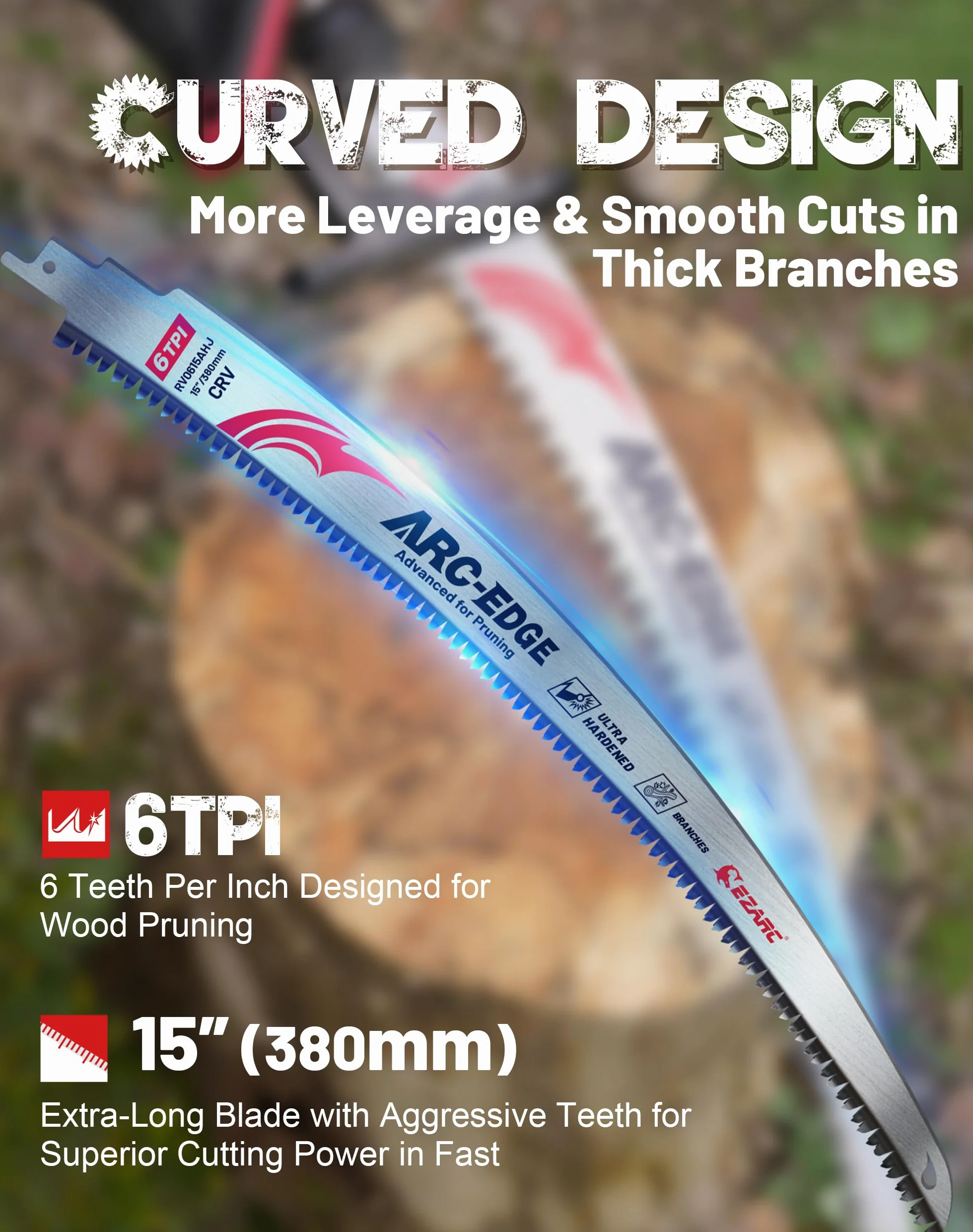 EZARC Japońskie brzeszczoty do piły szablastej 38 cm 6TPI do drewna 3 sztuki