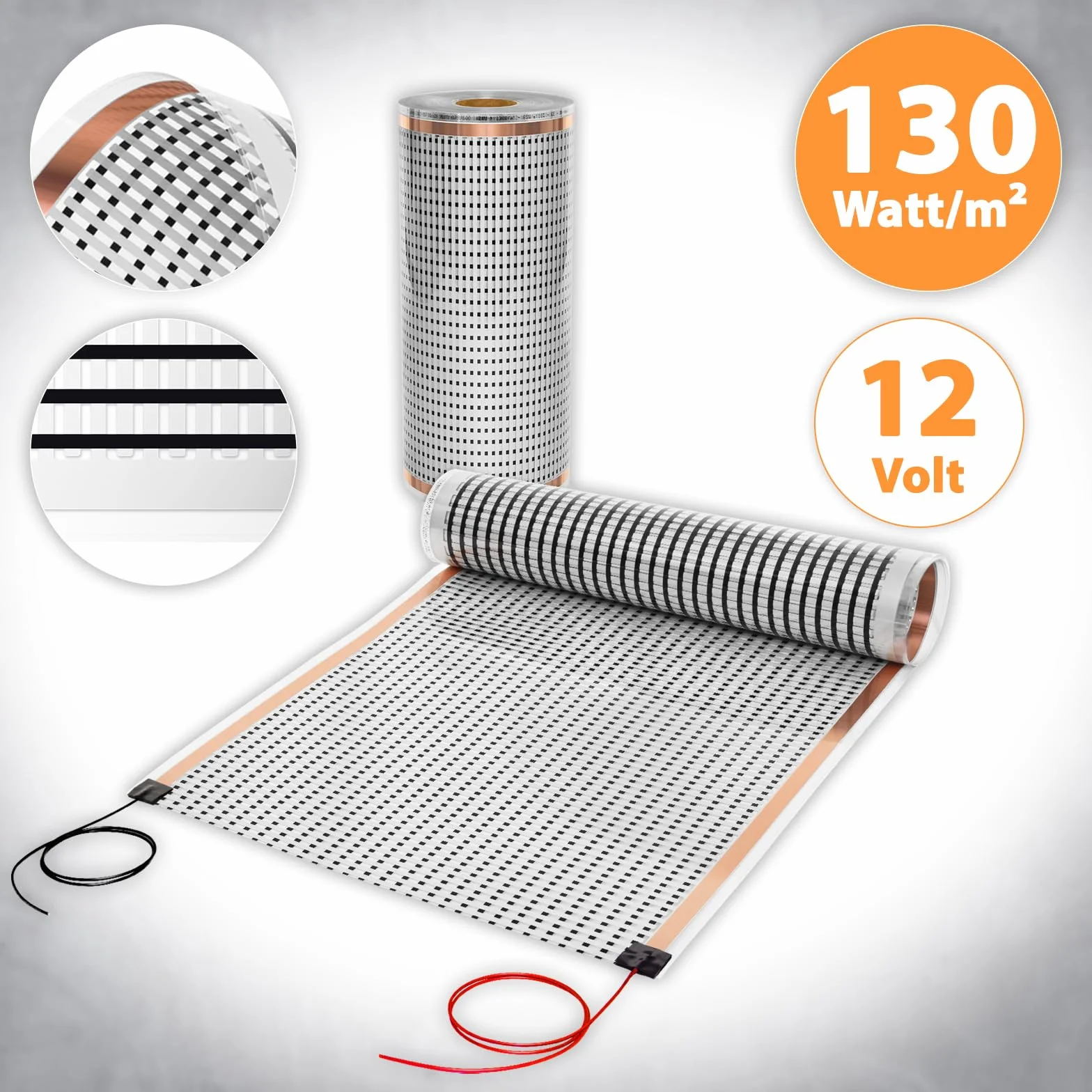 Folia grzewcza na podczerwień 12 V niskonapięciowa AC/DC 0,5 x 1,0 m 130 W/m² ogrzewanie elektryczne