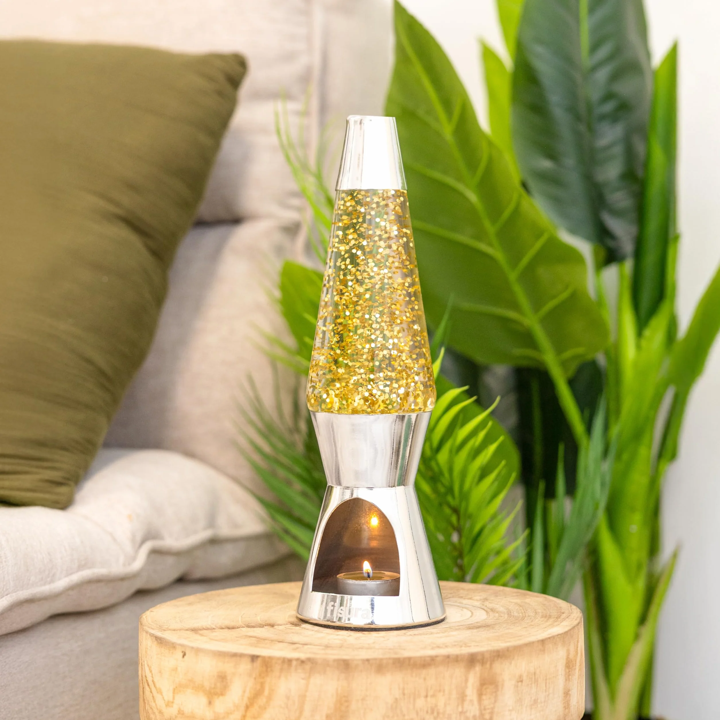 Fisura Lampa z lawą z brokatem 29 cm x 8,5 cm chromowana podstawa