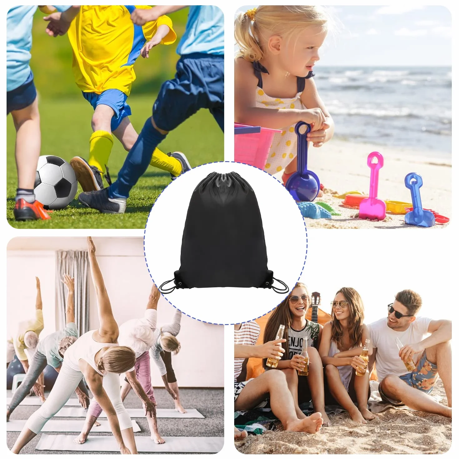 Torby ze sznurkiem, czarne torby PE sznurek torba na siłownię sznurek torba pływacka sznurek plecak do uprawiania sportu, szkoły, siłowni, podróży, pływania, plaży