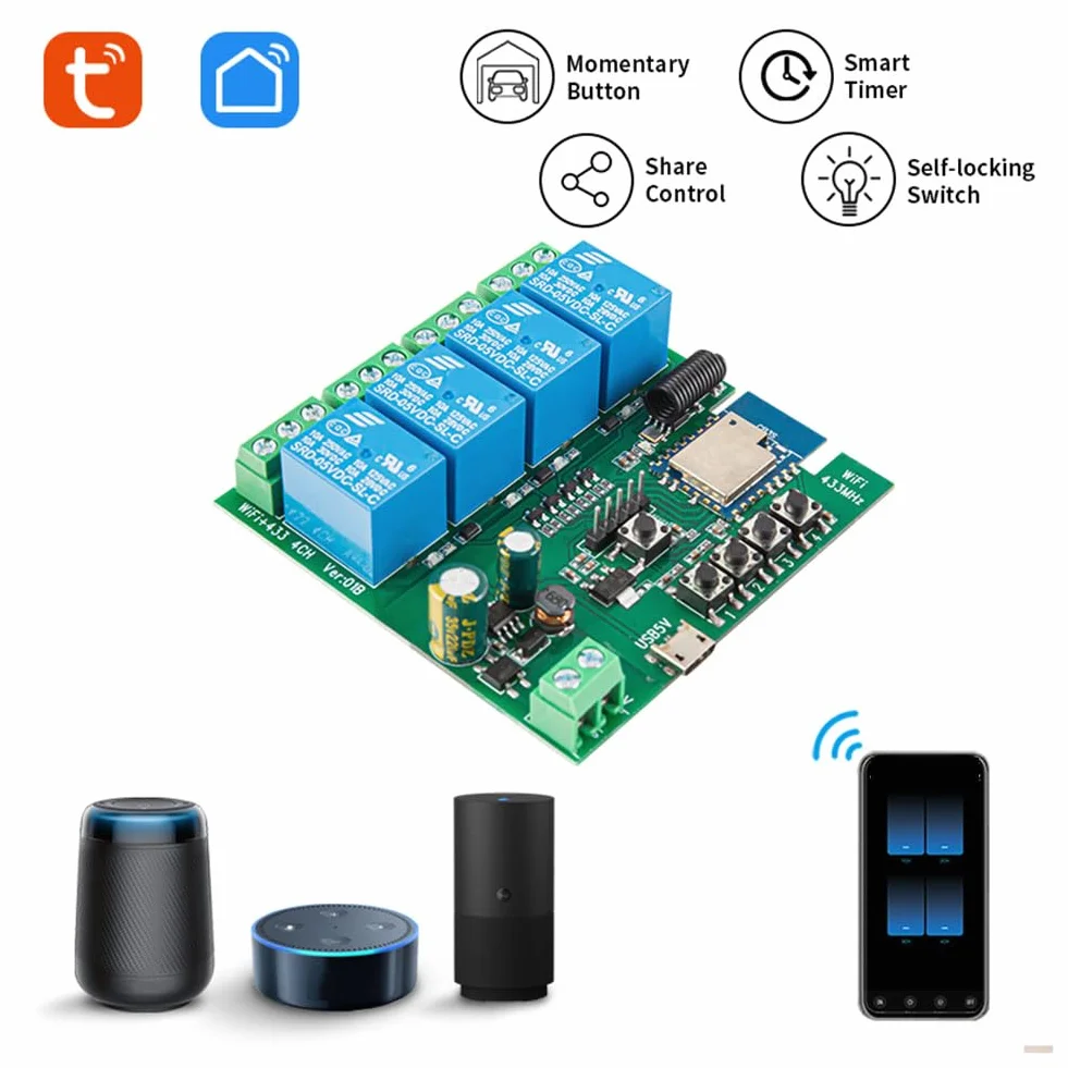 4CH Tuya WiFi inteligentny przełącznik 7-32 V 5 V 2,4 G WiFi moduł automatyki domowej do IFTT