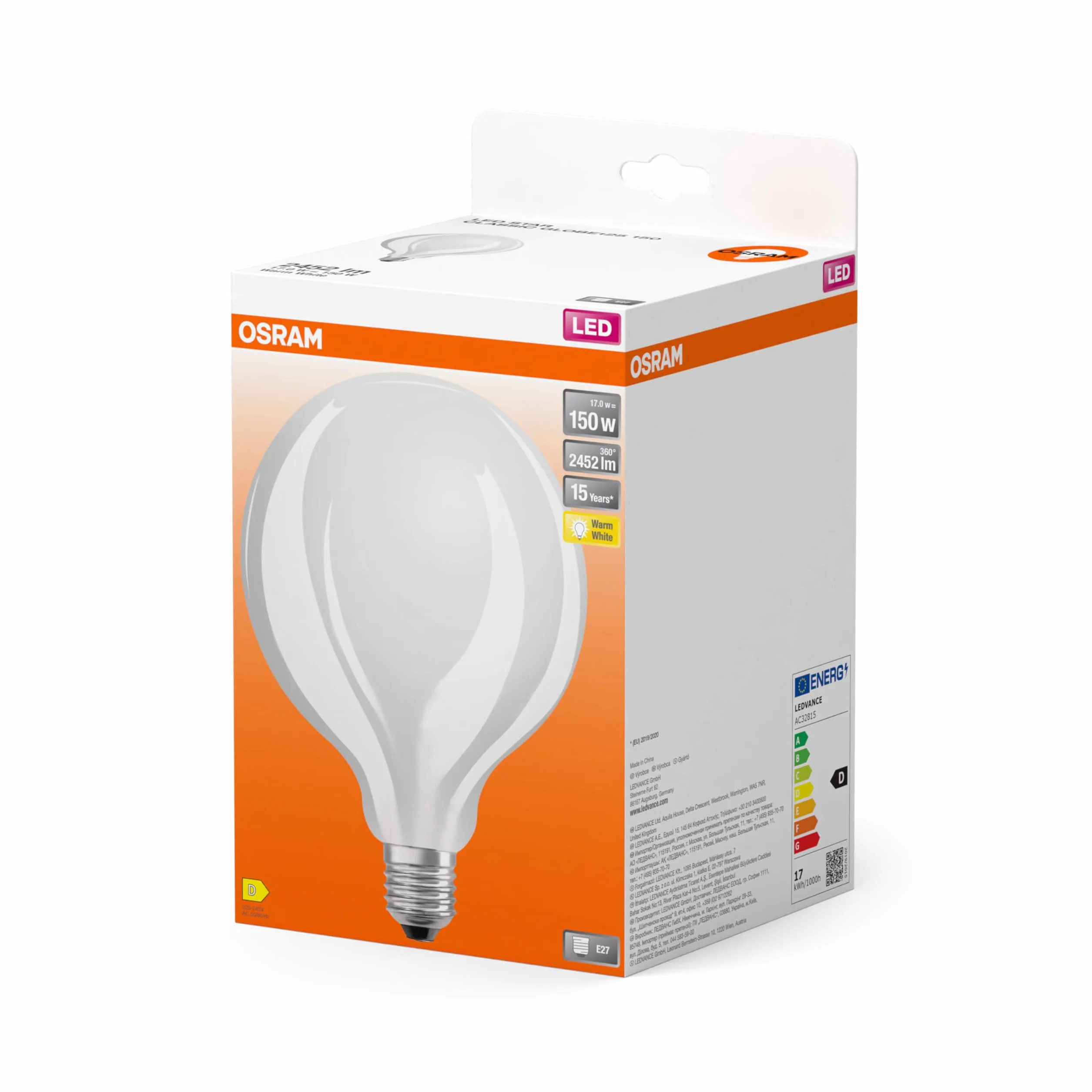 OSRAM LED Star GLOBE125, matowy żarnik LED 125mm E27 2700K 2452 lumenów zamiennik 150W