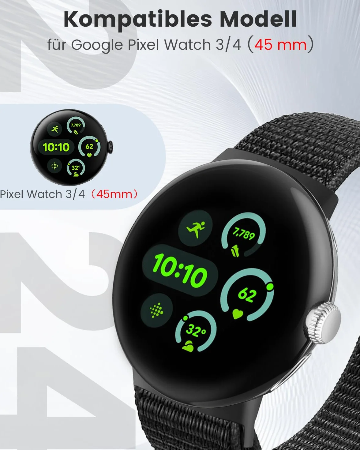SimpleThings Nylonowy pasek do zegarka Google Pixel Watch 4, 3, 45 mm, regulowany, oddychający, miękki, lekki pasek sportowy do Google Pixel Watch 3/4, 45 mm, dla mężczyzn i kobiet