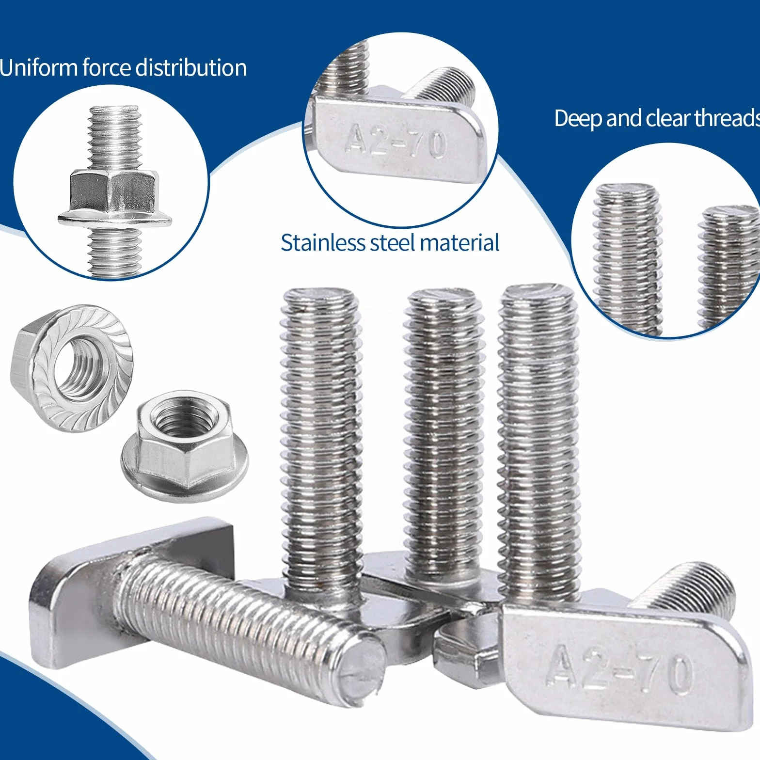 15 sztuk śrub z łbem młotkowym M10 x 30 mm, śruby T 304, stal nierdzewna A2-70, z nakrętkami kołnierzowymi, śruby do szklarni, do szyn montażowych PV solarnych, szklarni, fotowoltaicznych, 15 sztuk