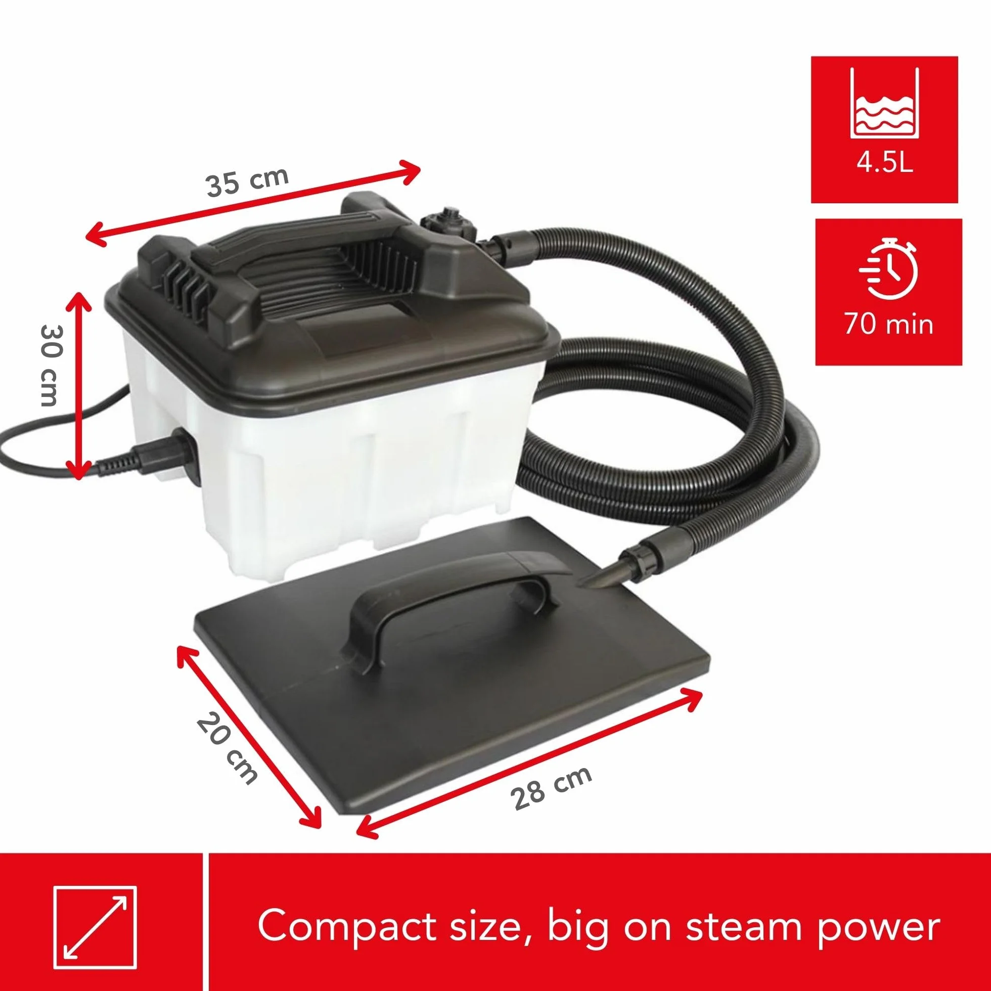 Toolland Parownica do Tapet 2200W Zbiornik 4.5L Czas Pracy 70 Min Płyta 28x20 cm Wąż 3m