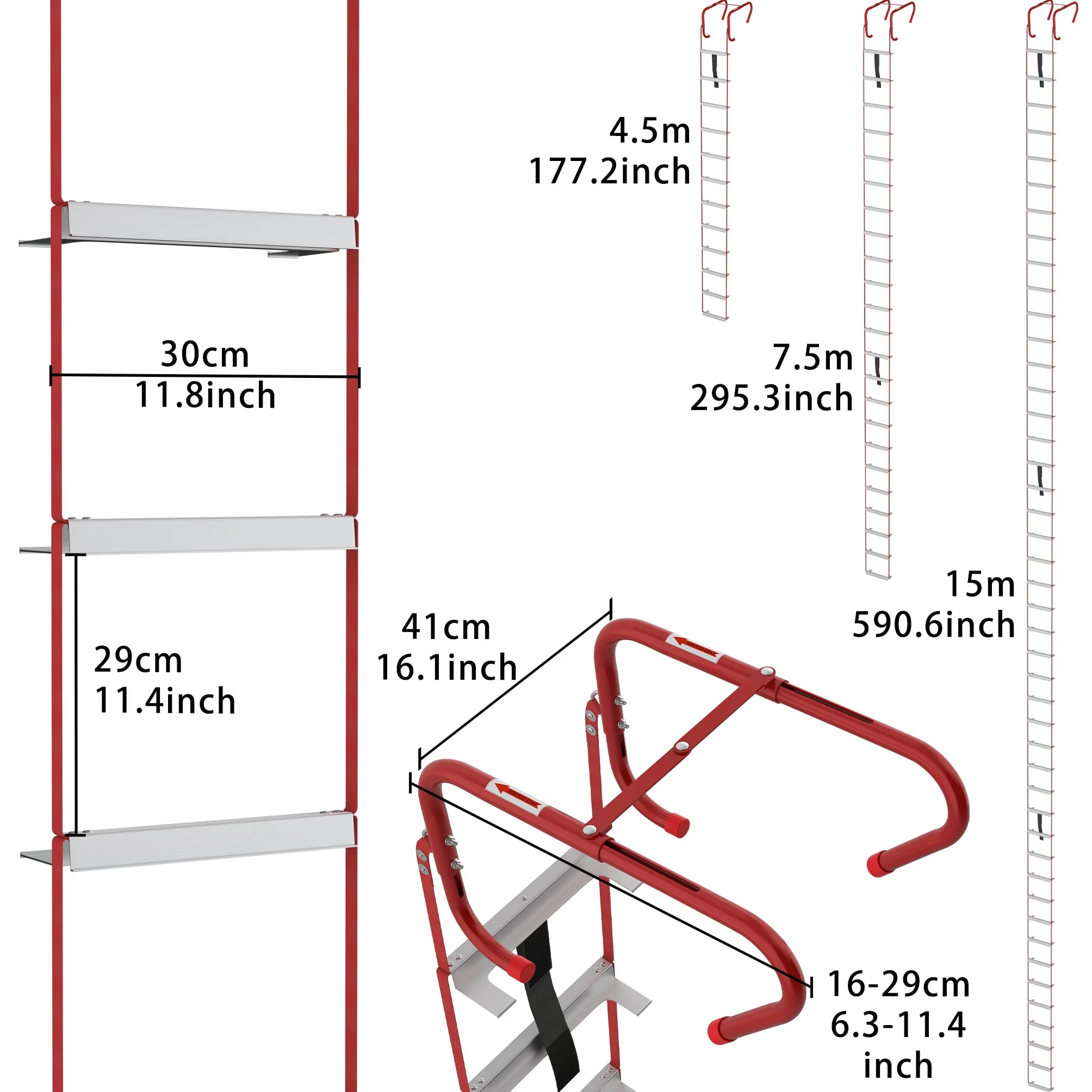 Drabina ewakuacyjna ognioodporna wysuwana linowa 15 m 450 kg 45 szczebli
