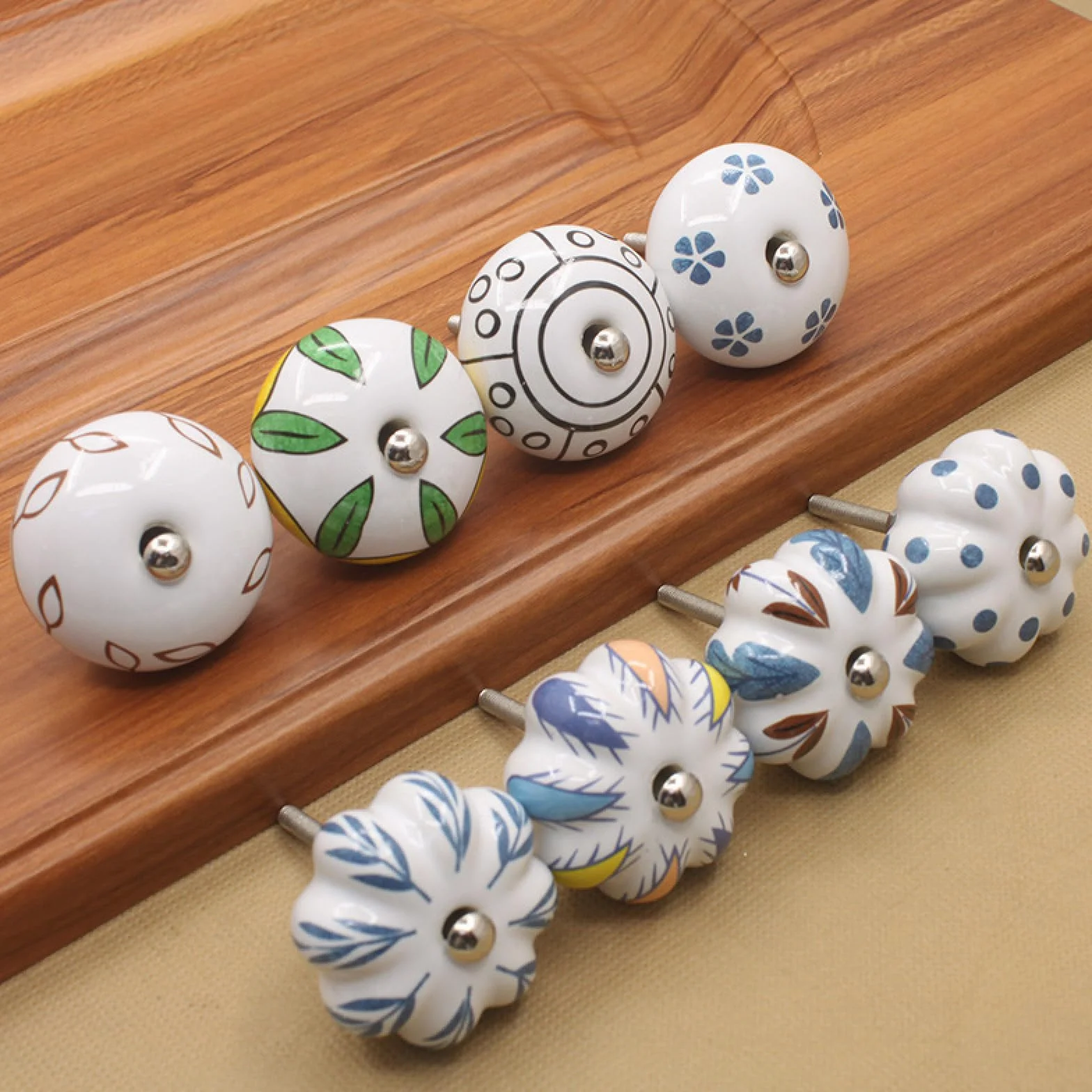 Uchwyty Meblowe Ceramiczny Pojedynczym Otworem Retro Styl Śródziemnomorski Klamka Typu C Liść Morwy 4 Szt