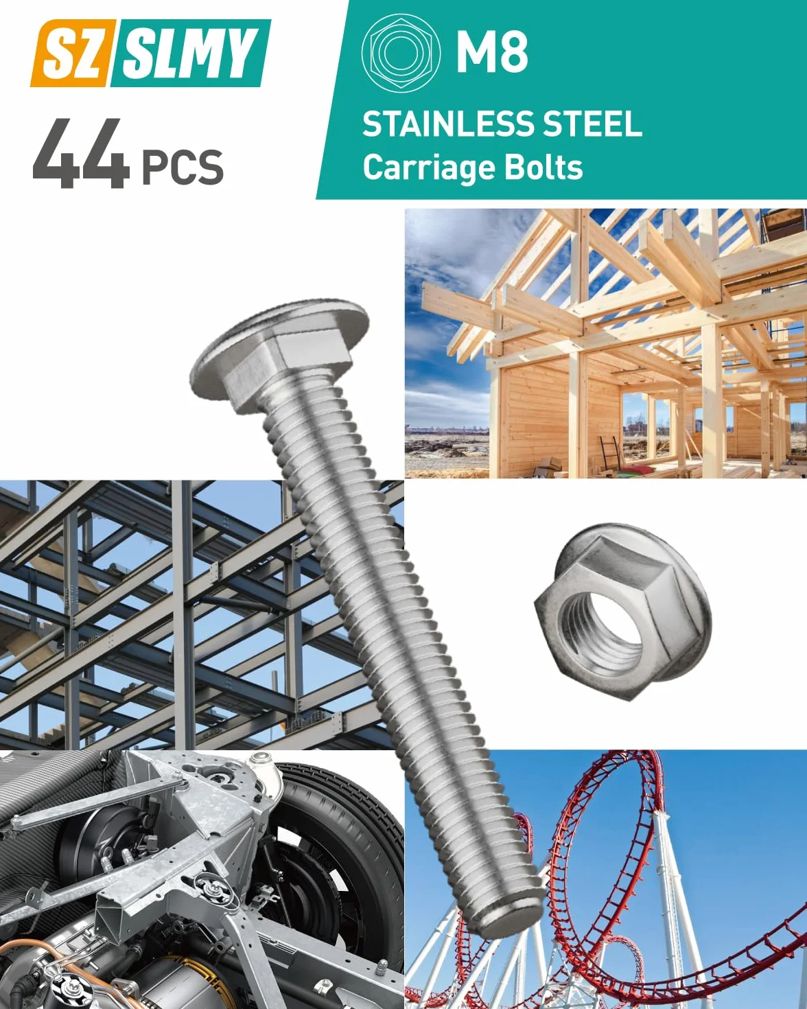 Śruby ze stali nierdzewnej M8 x 80 mm z płaskim okrągłym łbem Zestaw 44 szt.