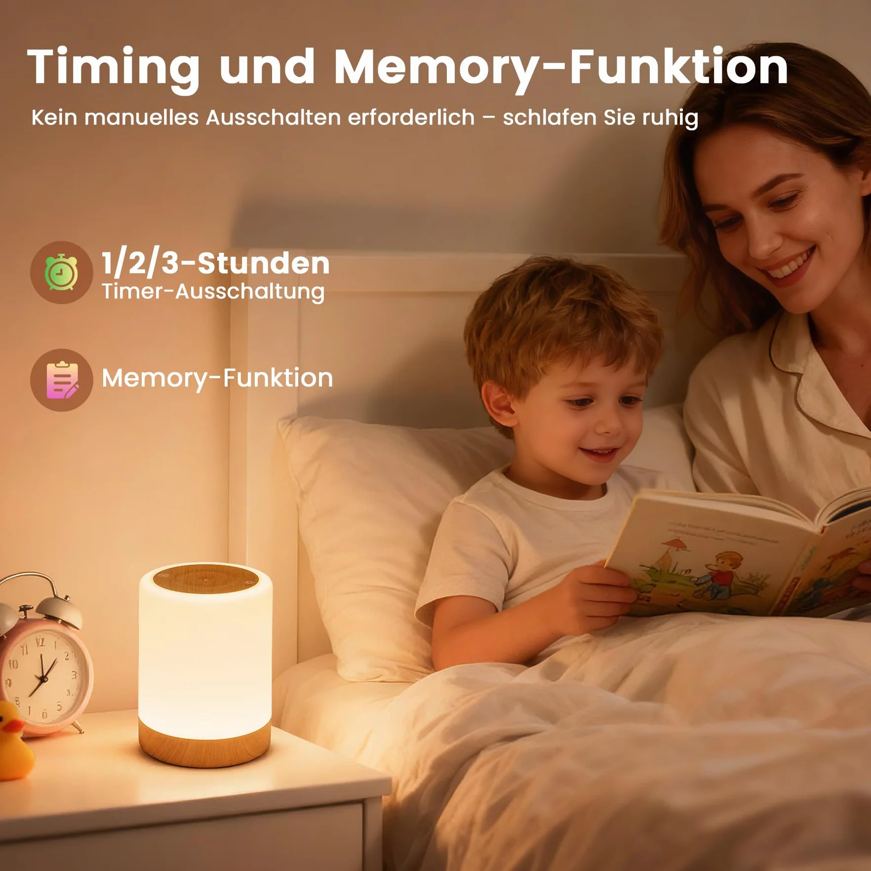 Bonsery Lampka nocna dotykowa ściemniana 3000 mAh akumulatorowa 256 kolorów 4 tryby z timerem