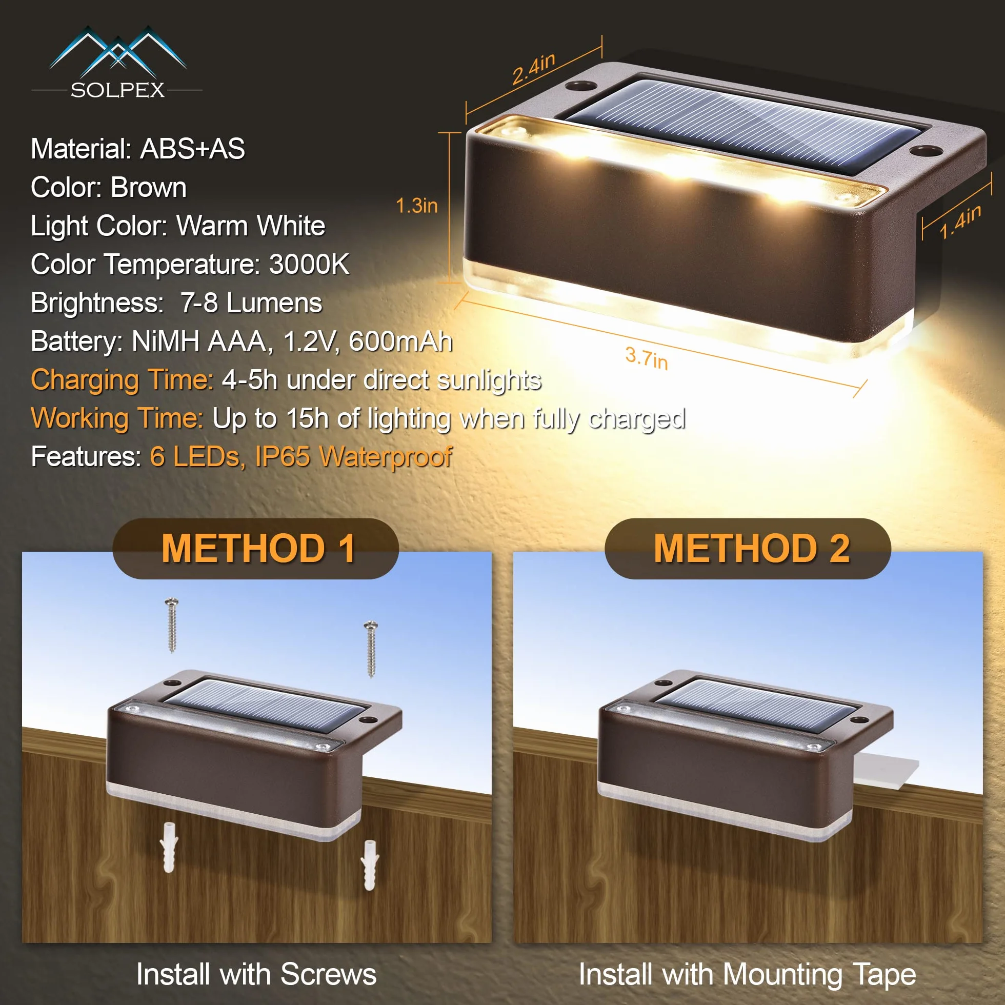 Solpex lampy solarne na zewnątrz 4 sztuki ciepła biel wodoodporne LED oświetlenie zewnętrzne brązowe