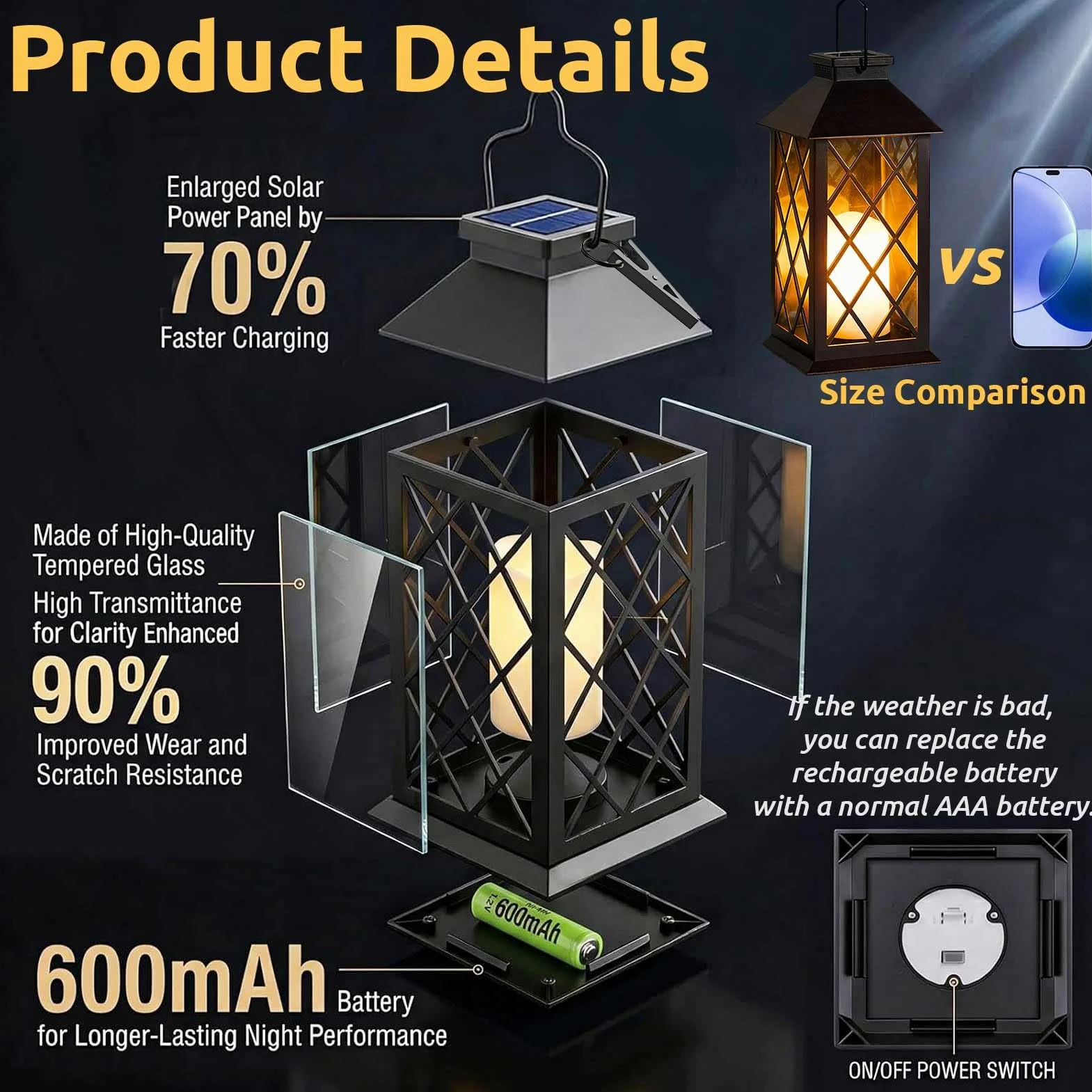 Joycome Latarnia solarna do użytku na zewnątrz, 2 sztuki, lampy solarne do ogrodu z efektami płomienia, wisząca latarnia solarna, wodoszczelna lampa stołowa na taras, balkon, pawilon, dekoracja