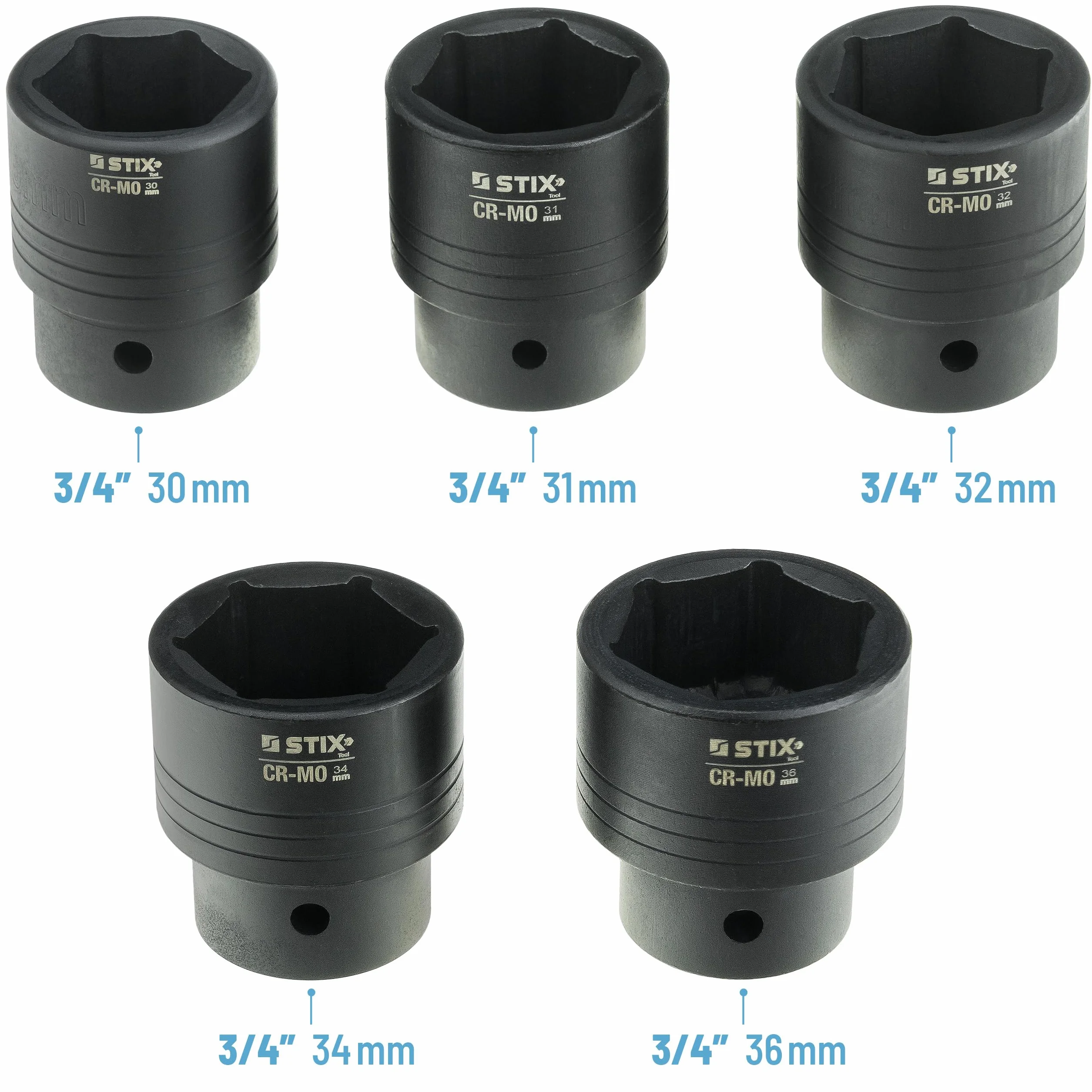 STIX 26-częściowy zestaw kluczy nasadowych 3/4" 1" CR-MO 21-65 mm do klucza udarowego