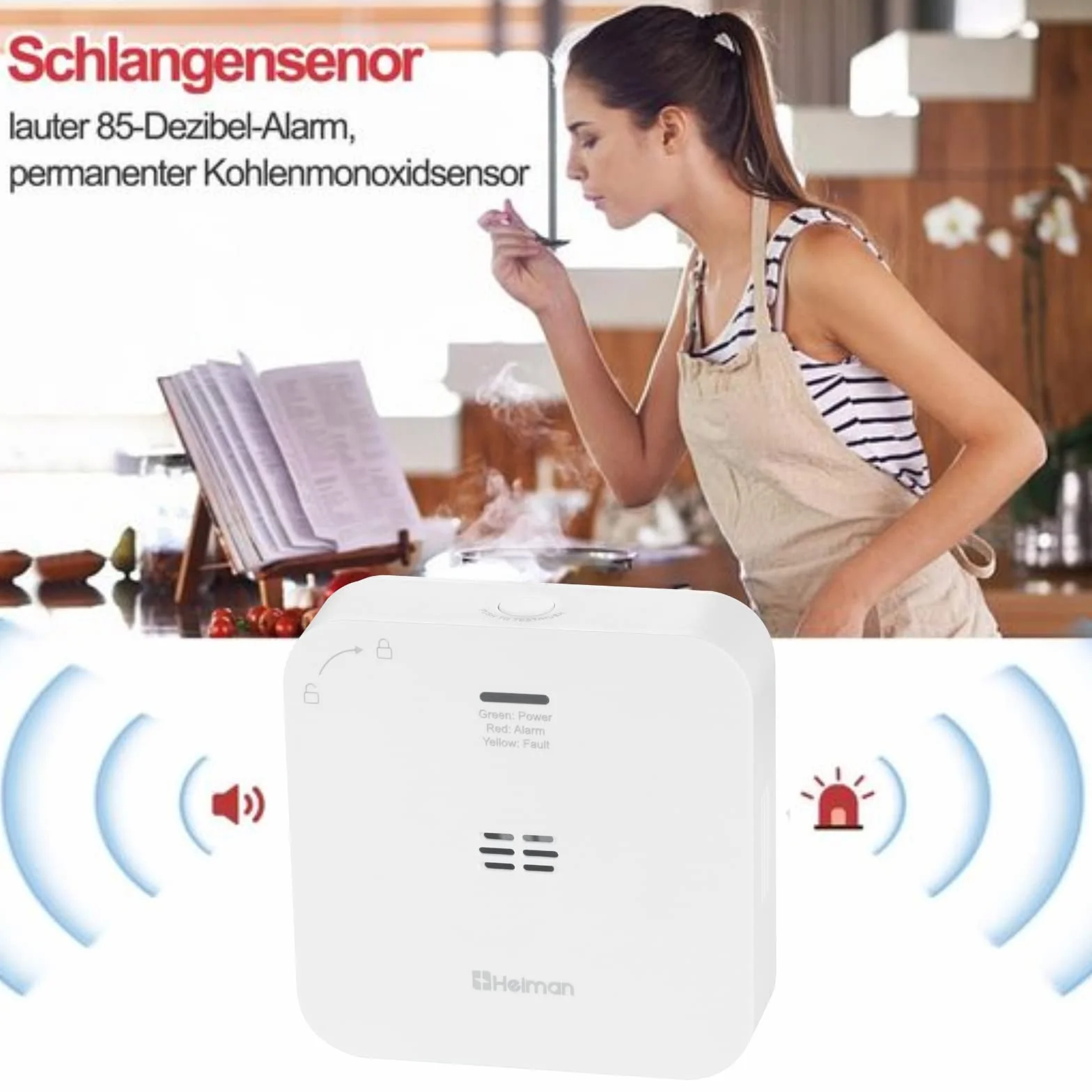 Heiman czujnik tlenku węgla CO WiFi 10 lat certyfikat TÜV EN 50291 biały