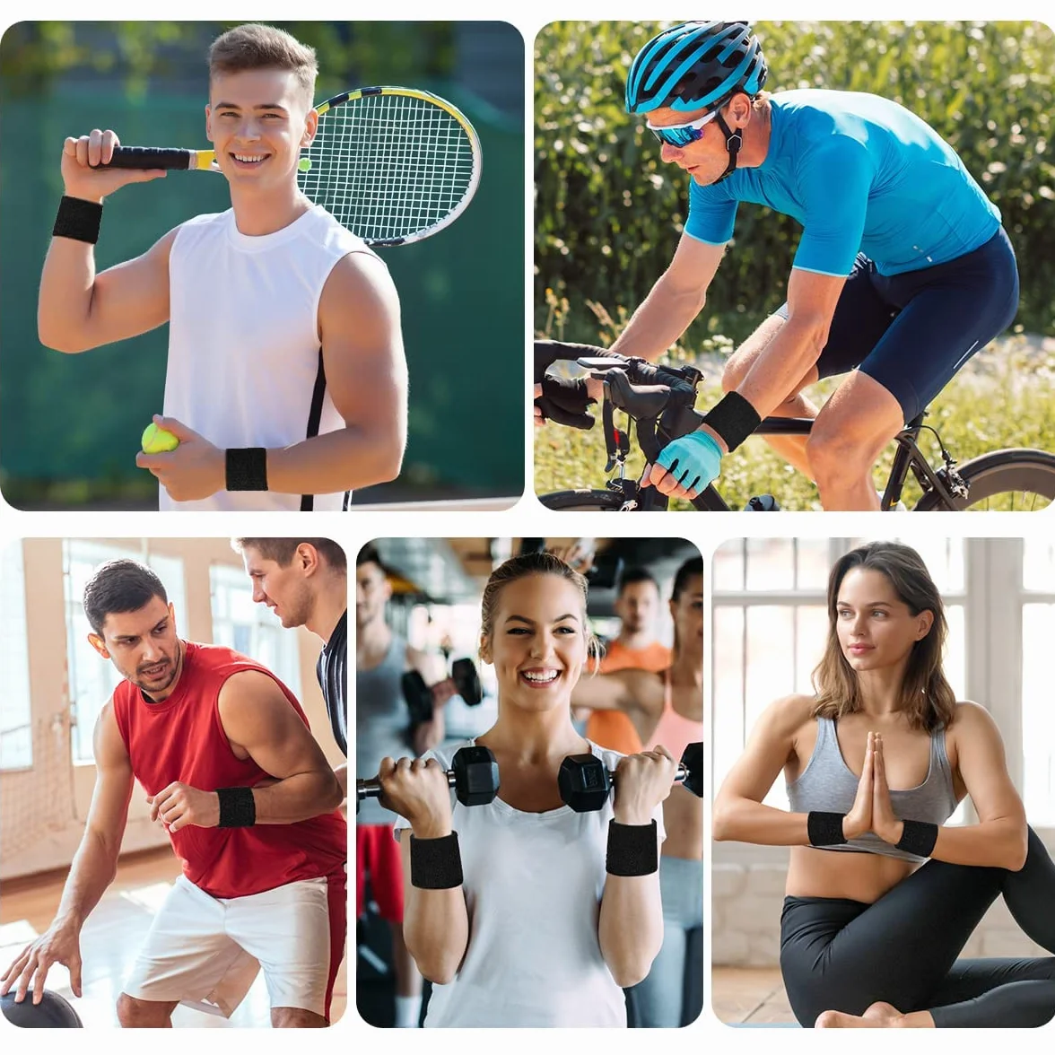 Flintronic Zestaw opasek na rękę, sportowe opaski dresowe dla mężczyzn i kobiet, opaski na nadgarstek, miękkie, pogrubione, do koszykówki, gimnastyki, tenisa, piłki nożnej